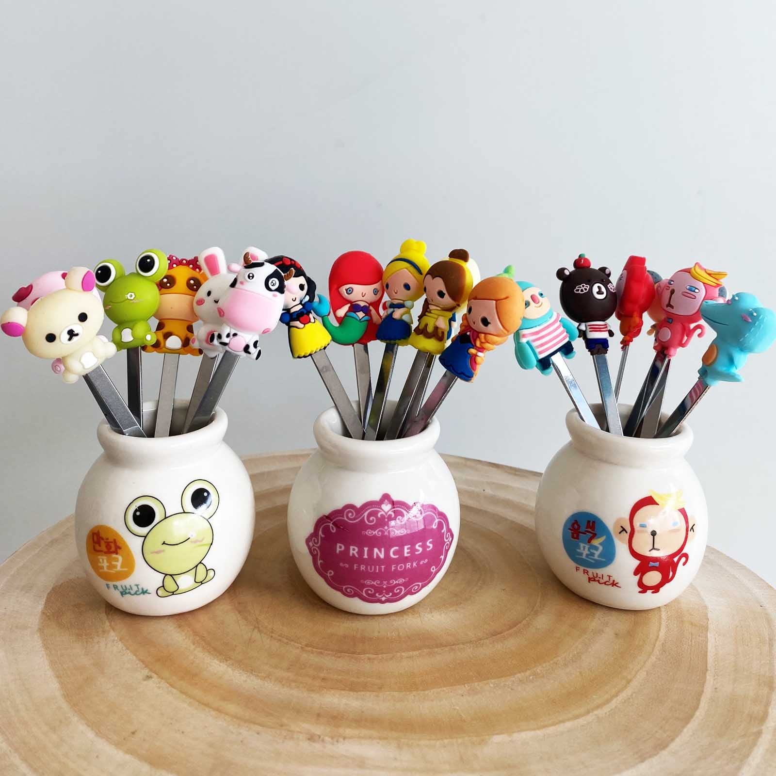 Henwafx Fruit Fork, Cute Set Of 6 Fruit Forks With Holder Stainless Steel Food Pick Forks For Kids Home (Cartoon+ Fairy Princess