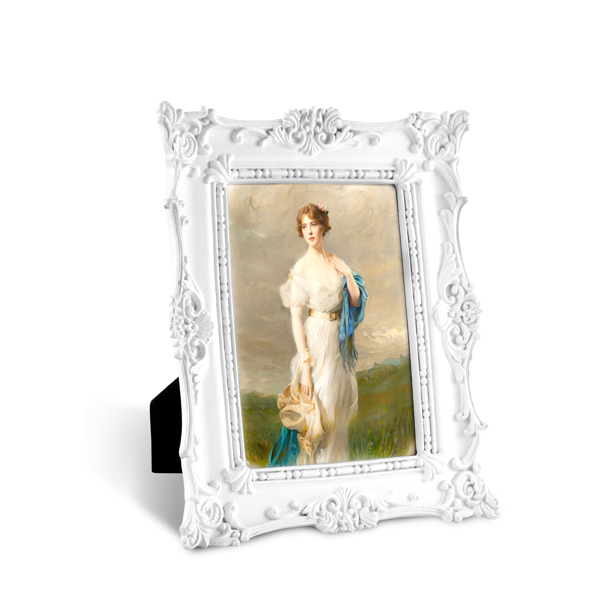 Comfymon 4x6 Vintage Photo Frames, Black Hand-Crafted Resin Photo Frame with Easel & Hook, Home Ornament for Tabletop or Wall Mo