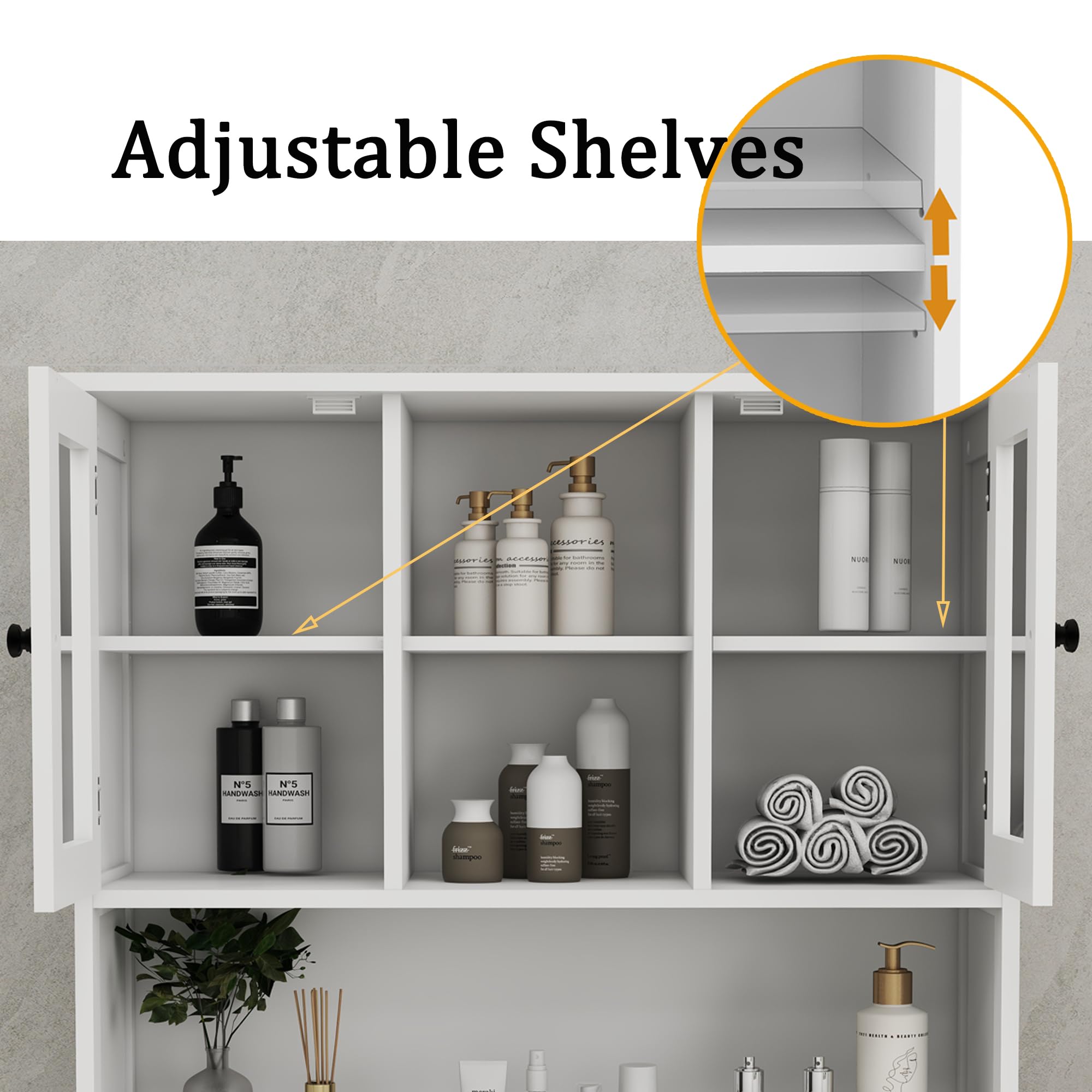 Oqsc Tall Tilt-Out Double Doors Laundry Cabinet Hamper, Large Pull Out Laundry Room Storage Cabinets, Bathroom Cabinet With Hidd