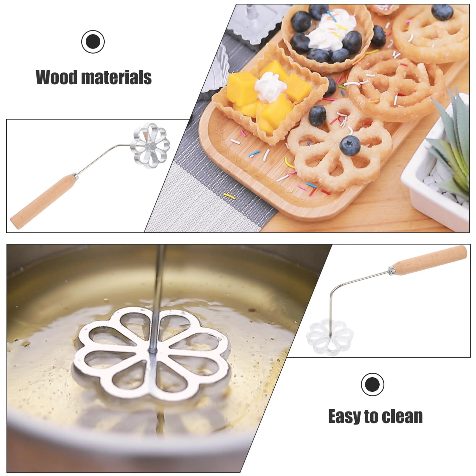 Hemoton Rosette Timbale Aluminum Waffle Molds With Wooden Handle Homemade Swedish For Rosette Bunuelos Cookie Flower