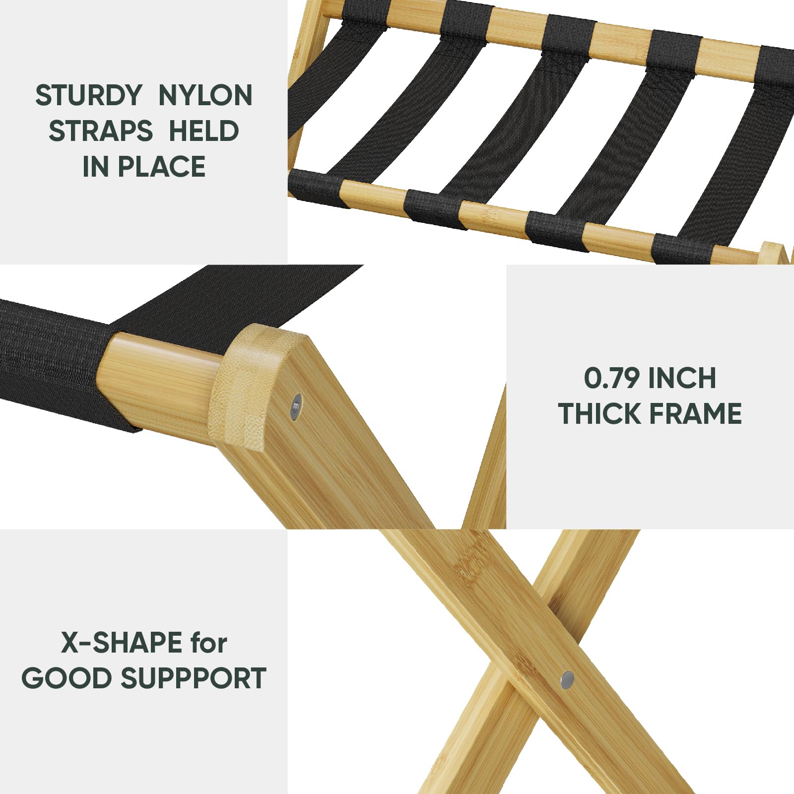 Smart Fendee Luggage Rack, Folding Luggage Rack For Guest Room, Bamboo Suitcase Stand Holds Up To 131 Lb, Luggage Stand With Sto