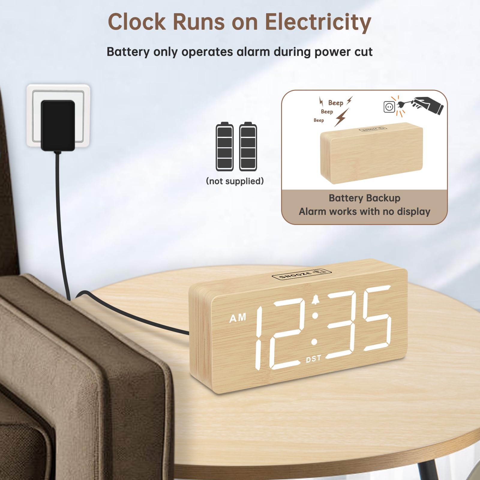 DreamSky Digital Alarm Clocks for Bedrooms Wooden D  cor