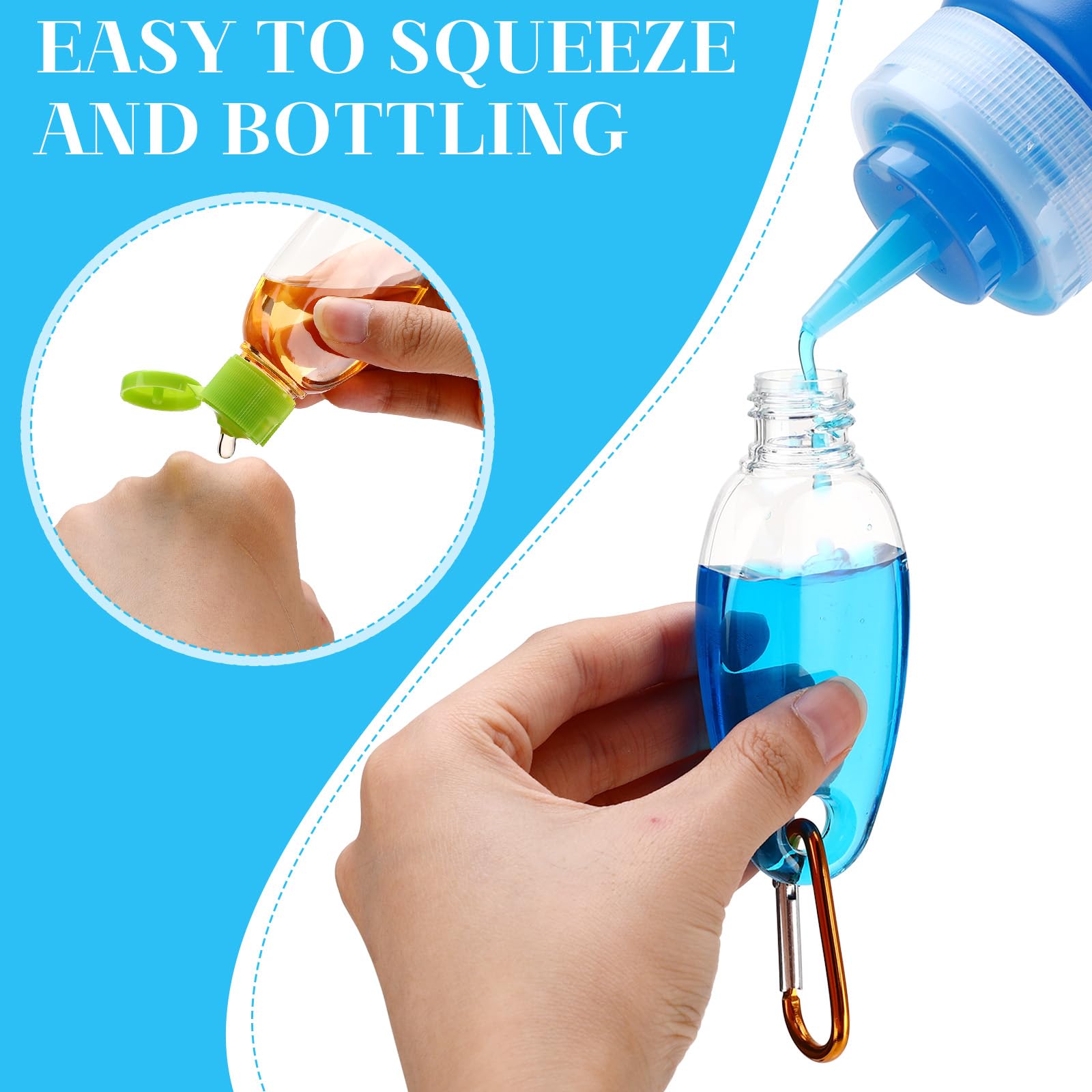 Yalikop 100 Pcs Traveling Bottles with Keychain 1oz Clear Plastic Keychain Bottle Leakproof Refillable Keyring Container Liquid