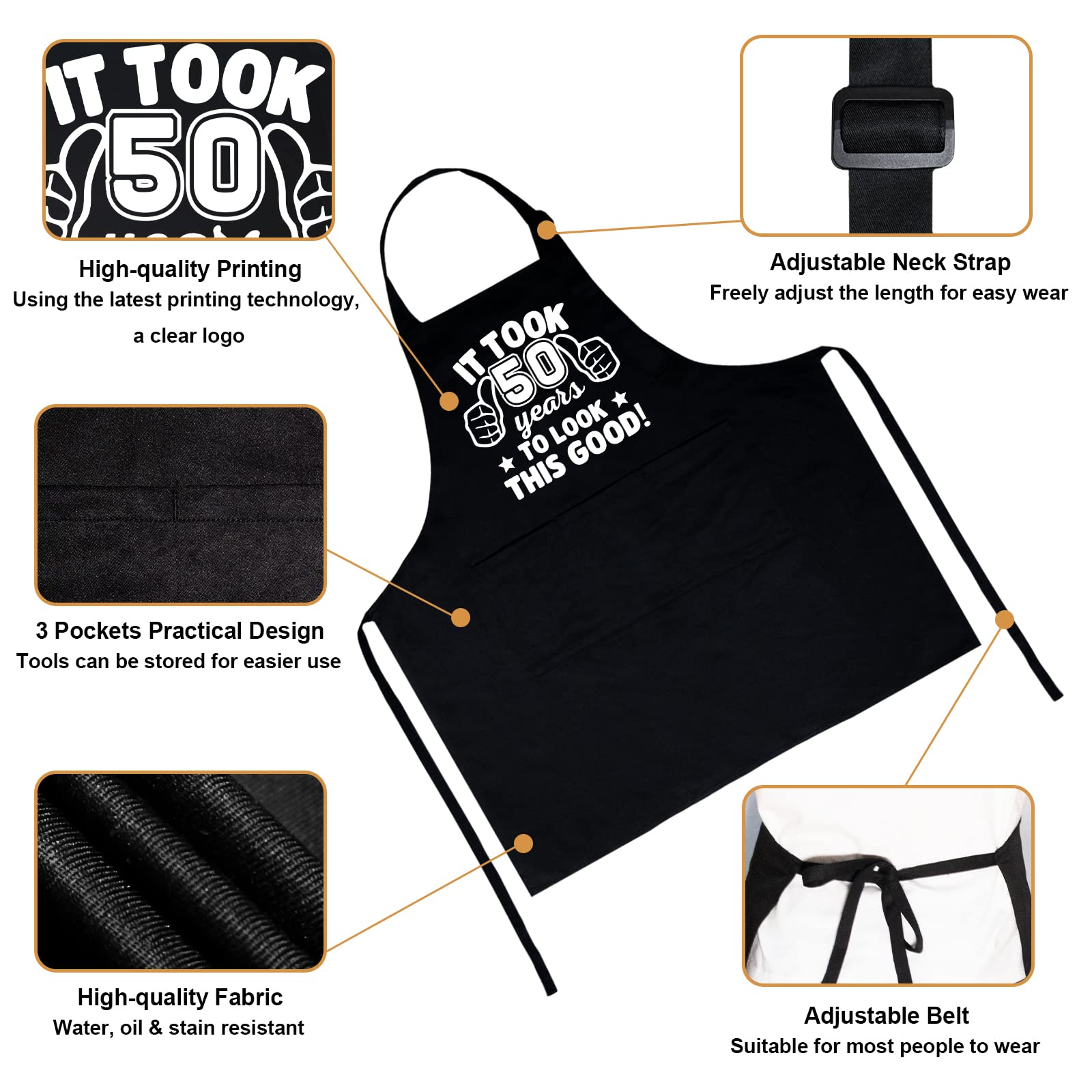 50Th Birthday Gifts For Men Women, 1974 Happy 50Th Birthday Gift Ideas, 50 Years Old Chef Aprons For Men With 3 Pockets, Funny C