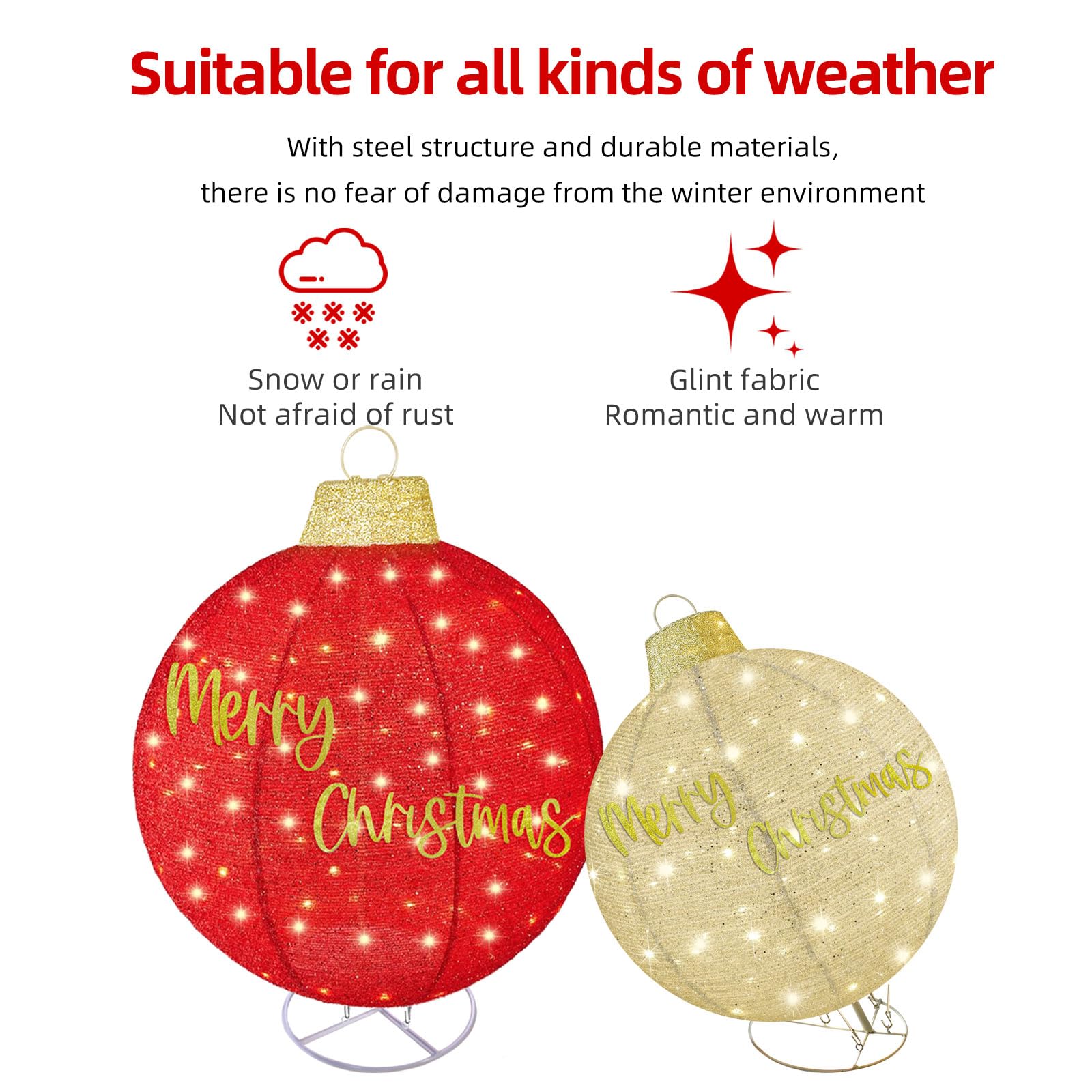 HOYECHI 2pc Lighted Pop-Up Outdoor Christmas Ornament Set - Holiday Ball Decorations with 200 LED Lights, 8 Lighting Modes, for