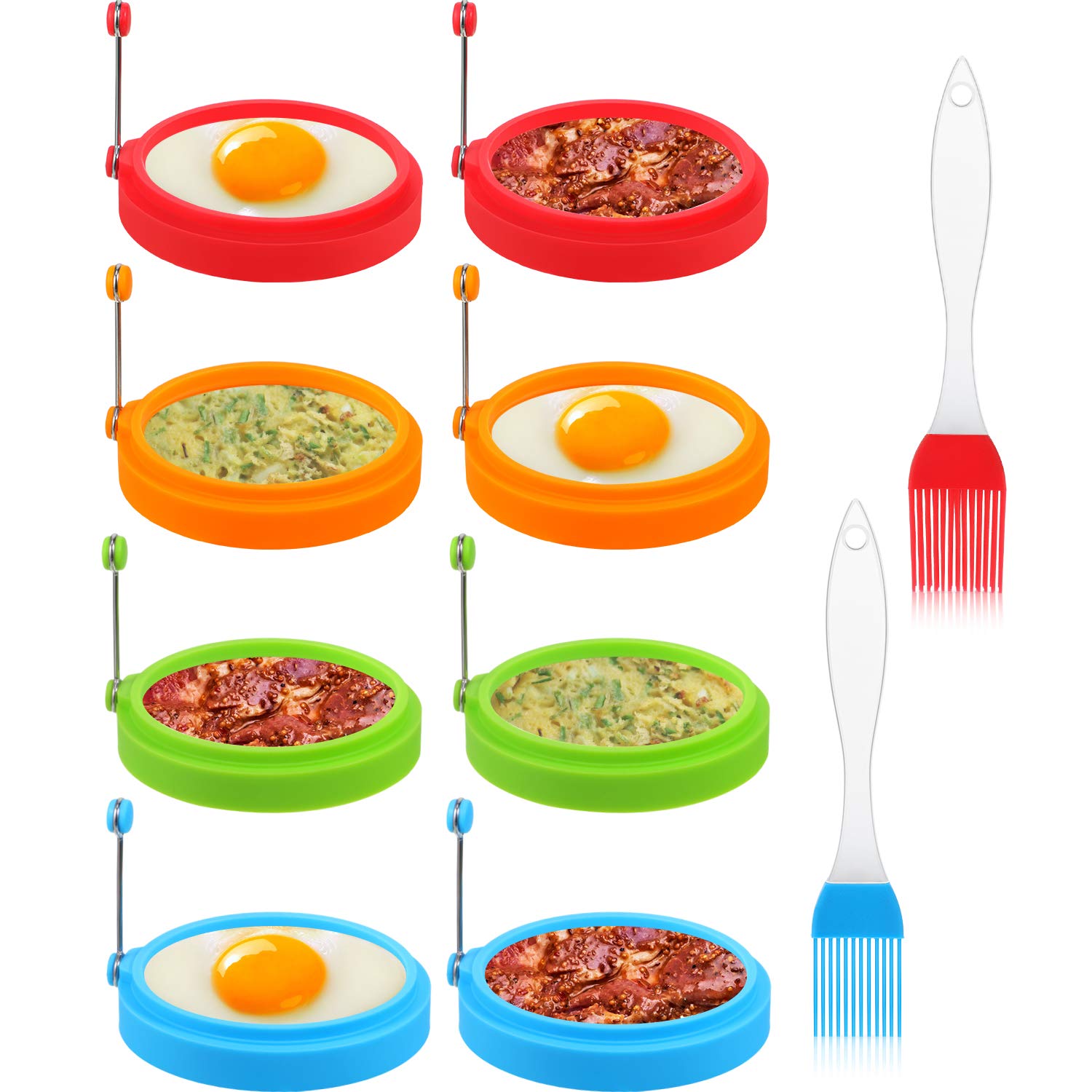 8 Packs Round Silicone Egg Rings Bulk 4 Inch Food Grade Rings for Frying Eggs Non Stick Fried Egg Mold Pancake Breakfast Sandwic
