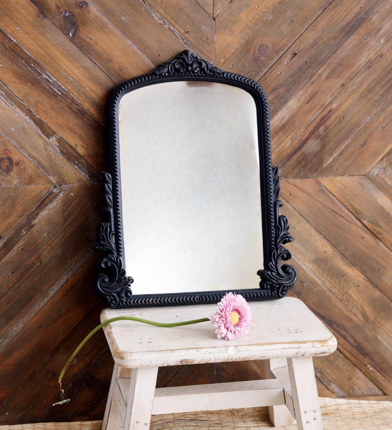 Hsddhome Black Arched Vanity Mirror With Wood Frame, Vintage Makeup Table Mirror Baroque Style Arendahl Mirror For Desk Decorati