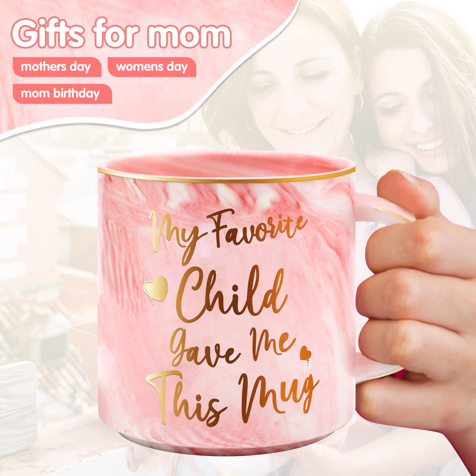 12 oz Best Mom Ever Mug Gifts for Mom, Funny Double Printed Pink Marble Pattern Mug Ceramic Coffee Cup Beverage Container, Mothe