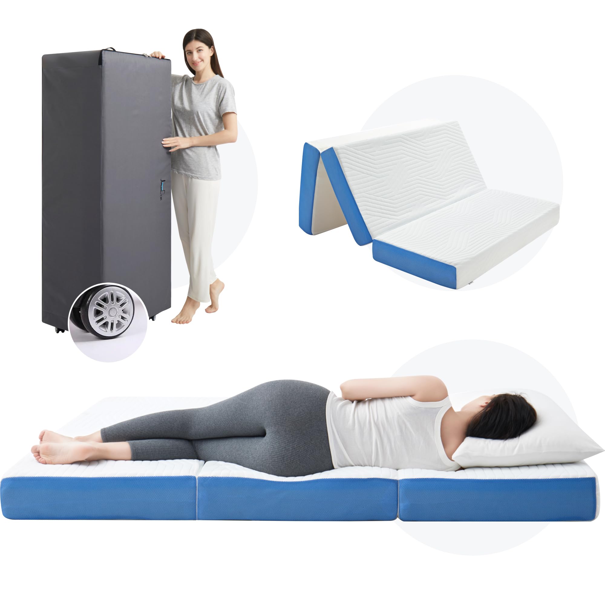Jamdok 6 Inch Full Foldable Mattress,Gel-Infused Memory Foam Trifold Mattress With Storage Bag, Floor Mattress For Guest, Playin