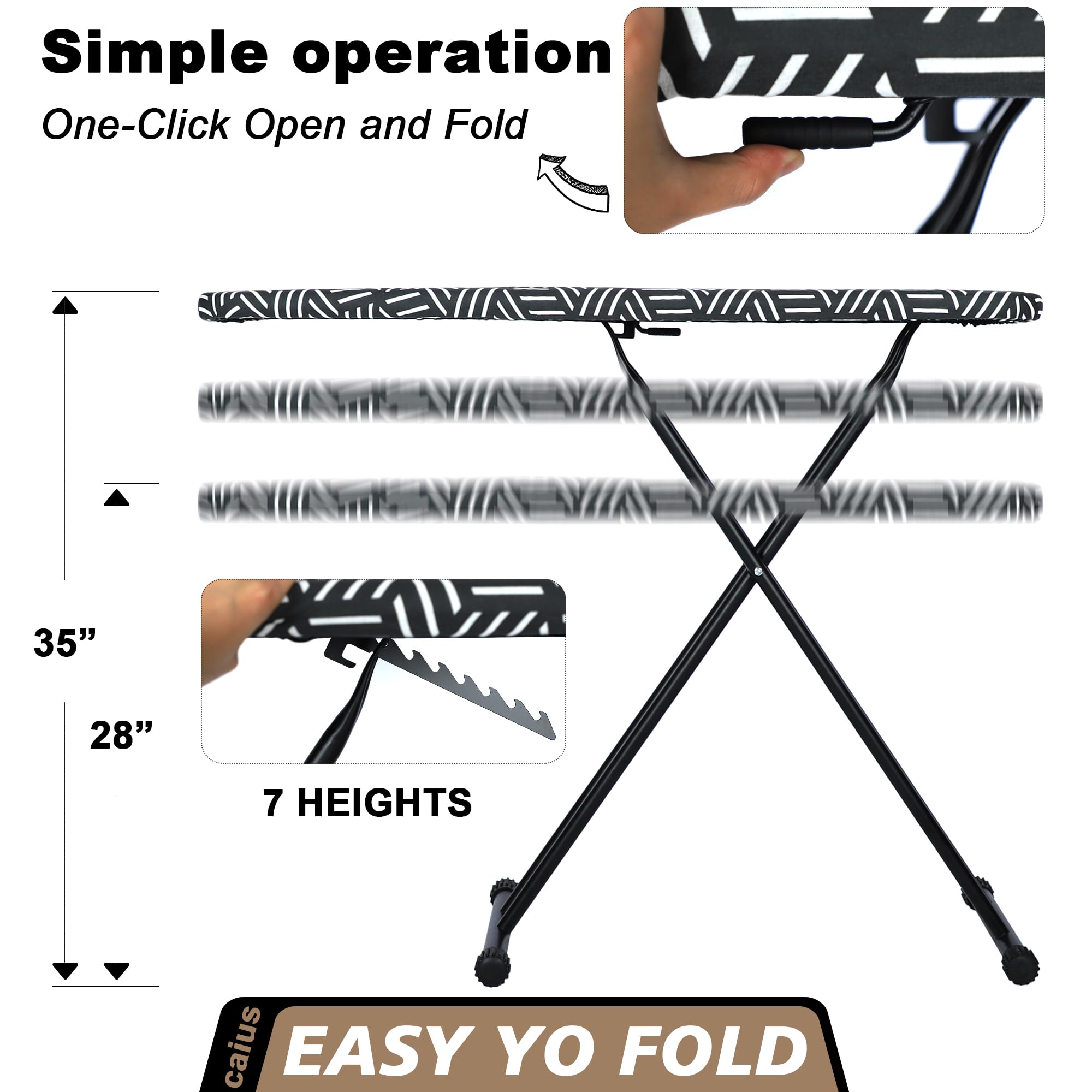 Caius Ironing Board, Compact And Space Saver Full Size Ironing Board, Extra Wide Ironing Area With Extra Thick Heavy Duty Padded