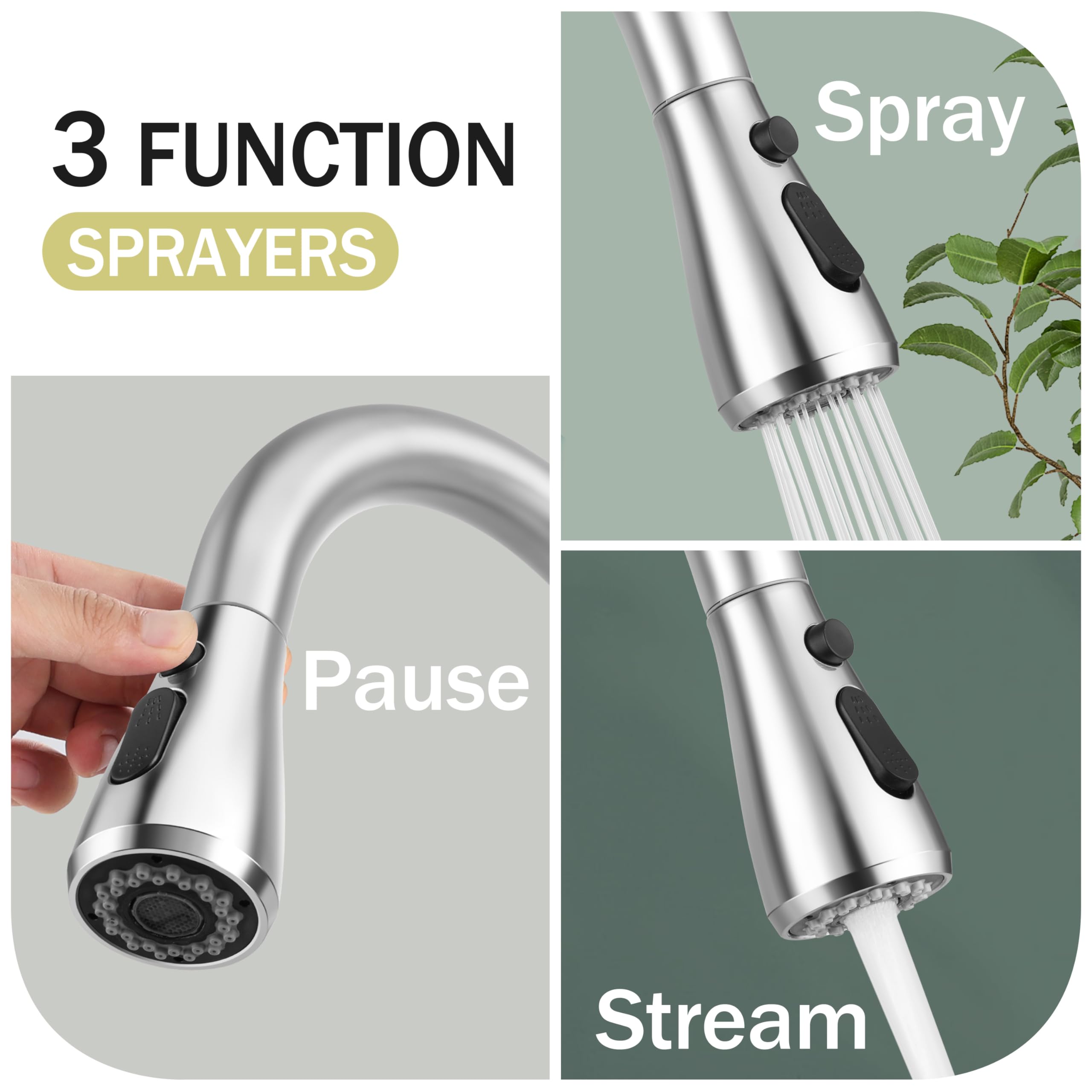 Herogo Brushed Nickel Kitchen Sink Faucet Set With Pull Down Sprayer And Soap Dispenser, Stainless Steel Rv Outdoor Kitchen Fauc