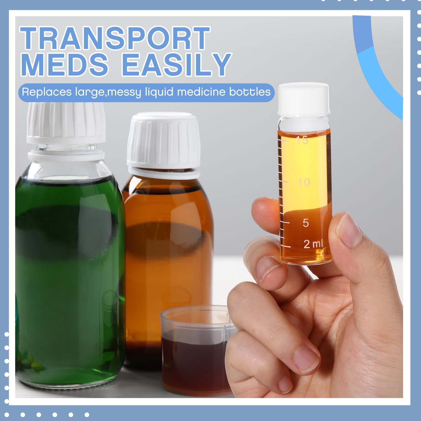 Baderke 6 Pcs Liquid Medicine Travel Container Scale Glass Bottles, Single Dose Medicine Bottles Dispenser With Leak-Proof Plug