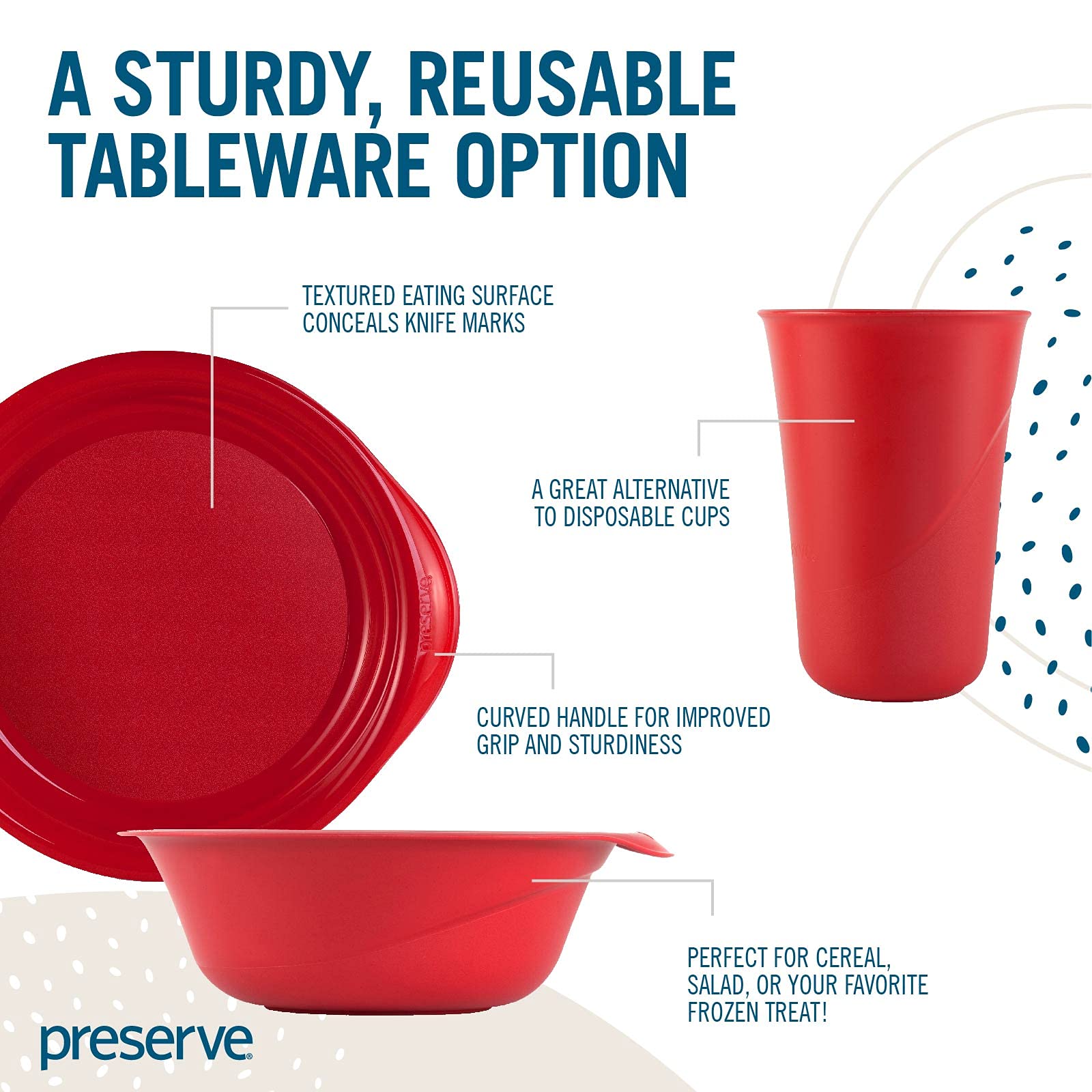 Preserve Reusable Bpa Free Everyday Tableware Set Made From Recycled Plastic: 4 Plates, 4 Bowls, 4 Cups, Midnight Blue