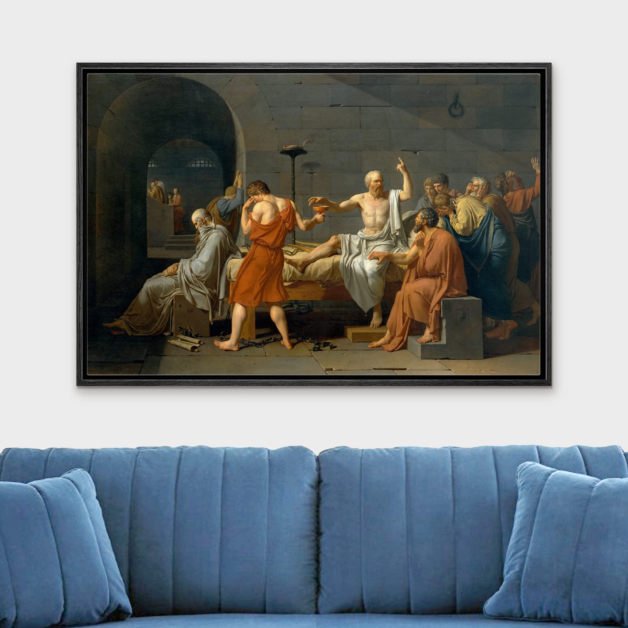 Wall26 - The Death Of Socrates By Jacques-Louis David - Framed Canvas Print Wall Art Famous Painting Reproduction - 16''X24'' Bl