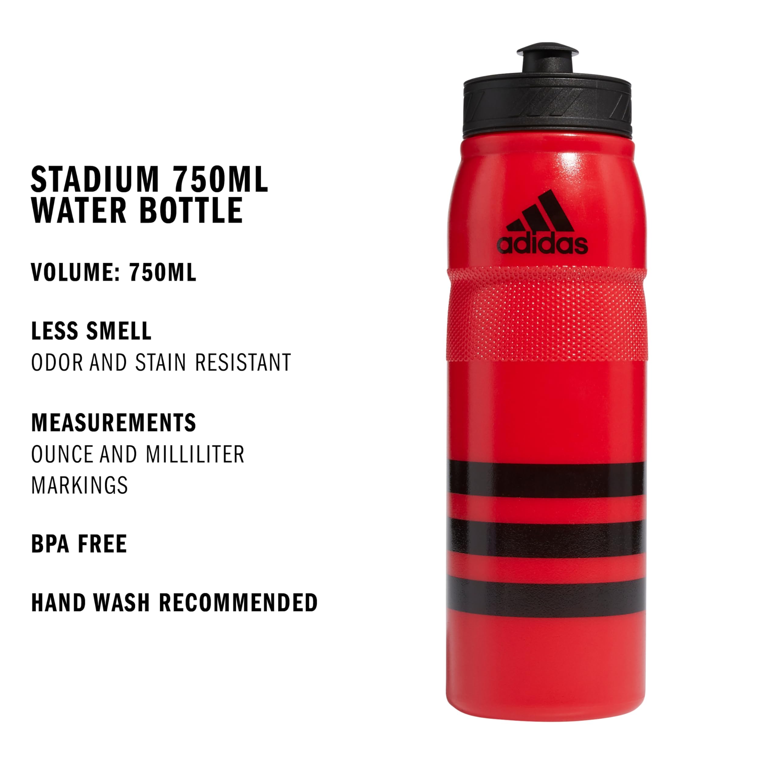 adidas 750 Ml (28 Oz) Stadium Refillable Plastic Sport Water Bottle  Scarlet Red/Black  One Size