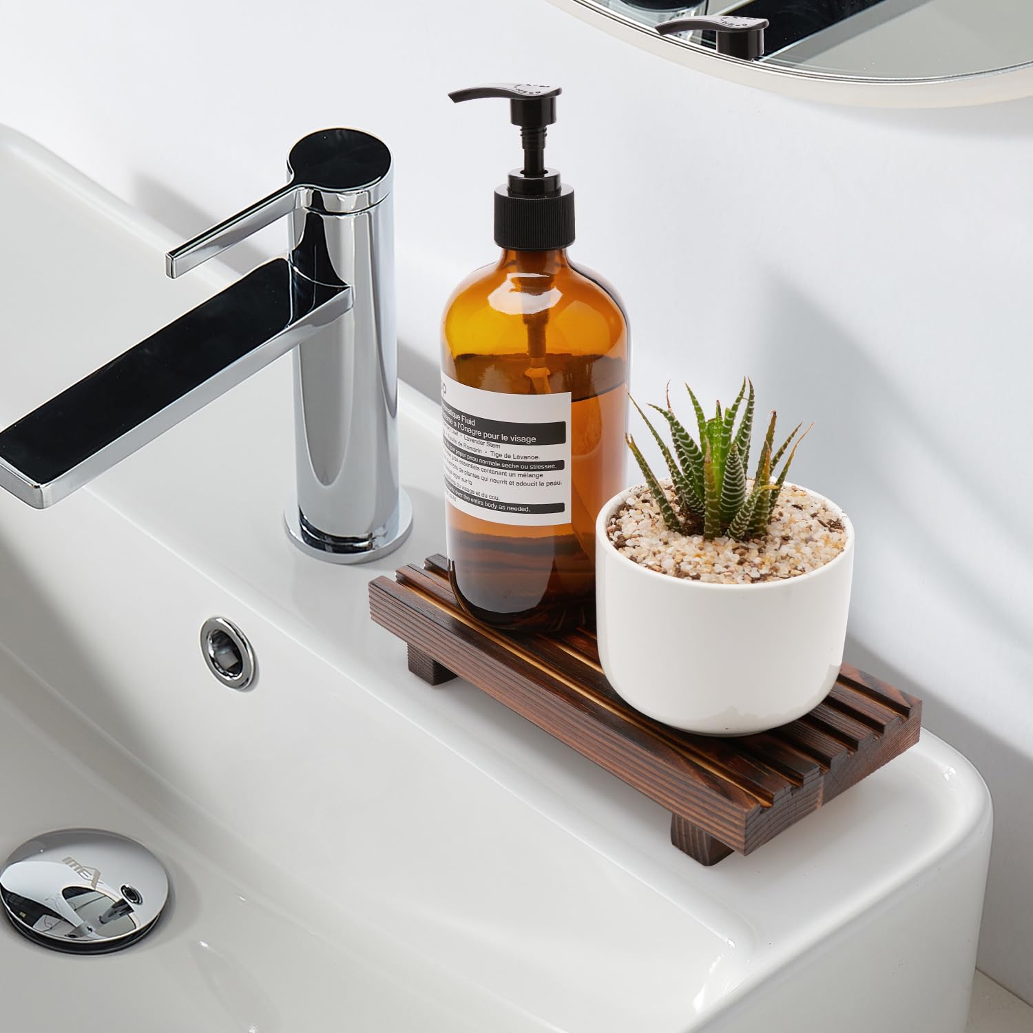 Small Kitchen Sink Soap Tray For Counter Dish Soap Dispenser Wooden Risers Stand For Bathroom Decor Farmhouse Wood Pedestal Kitc