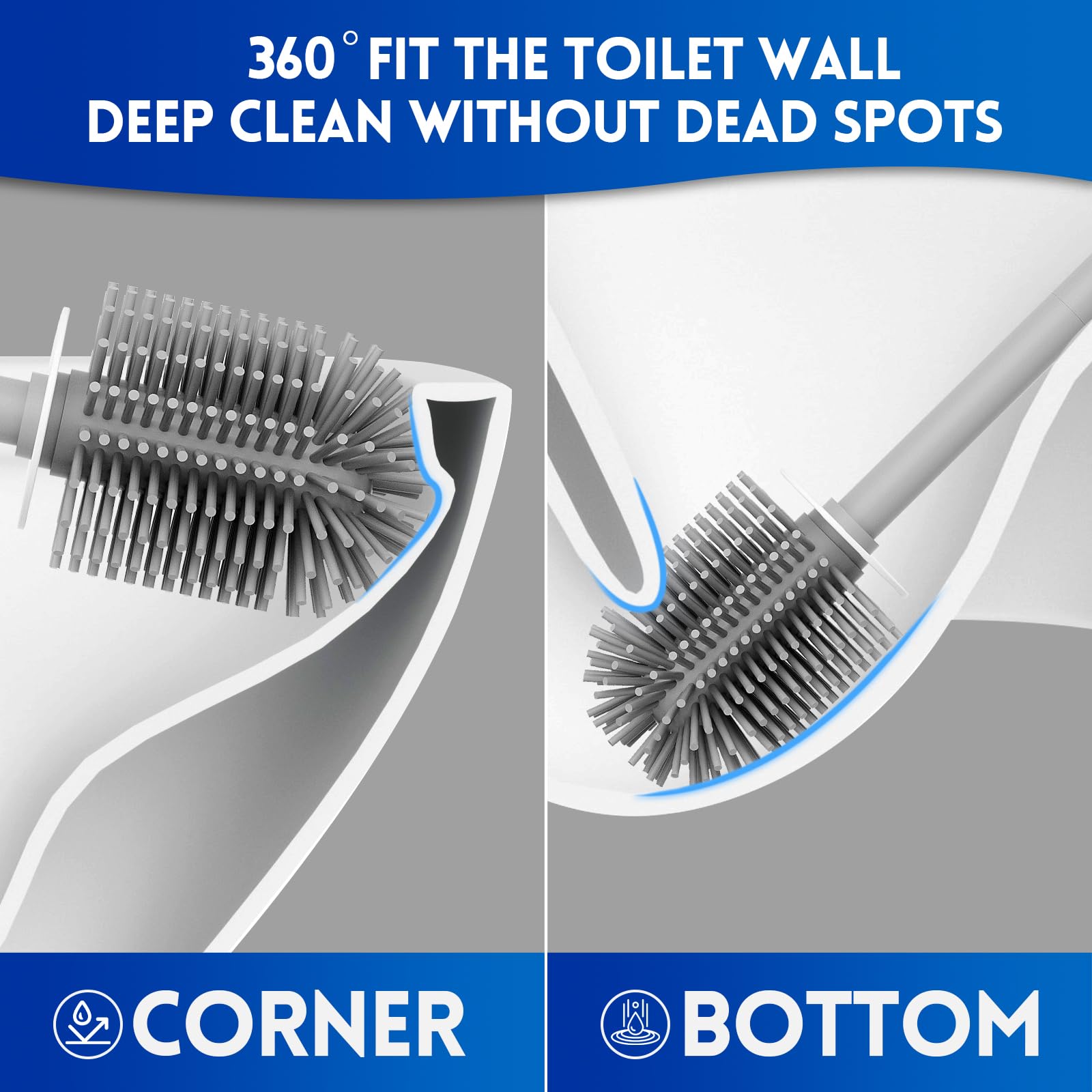 Y-In Hand Toilet Brush And Holder Set, Silicone Toilet Bowl Cleaner Brush Bristles, Bathroom And Rv Cleaning Tools, Space Saving