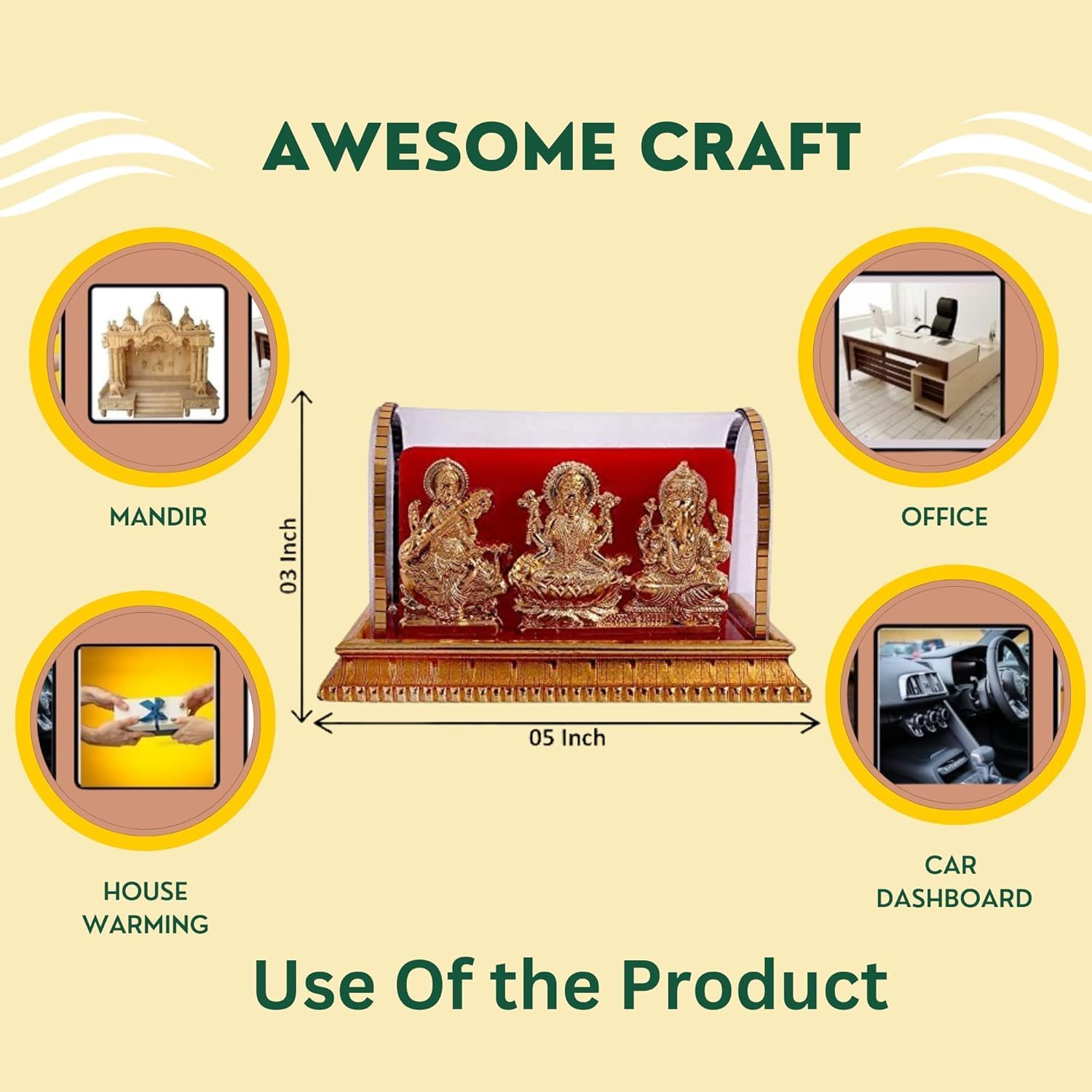 Swara Agate Acrylic Gold Plated Idols | Laxmi Ganesh Murti & Ma Saraswati | Home Decor, Pooja Room, Study Table, Living Room & O