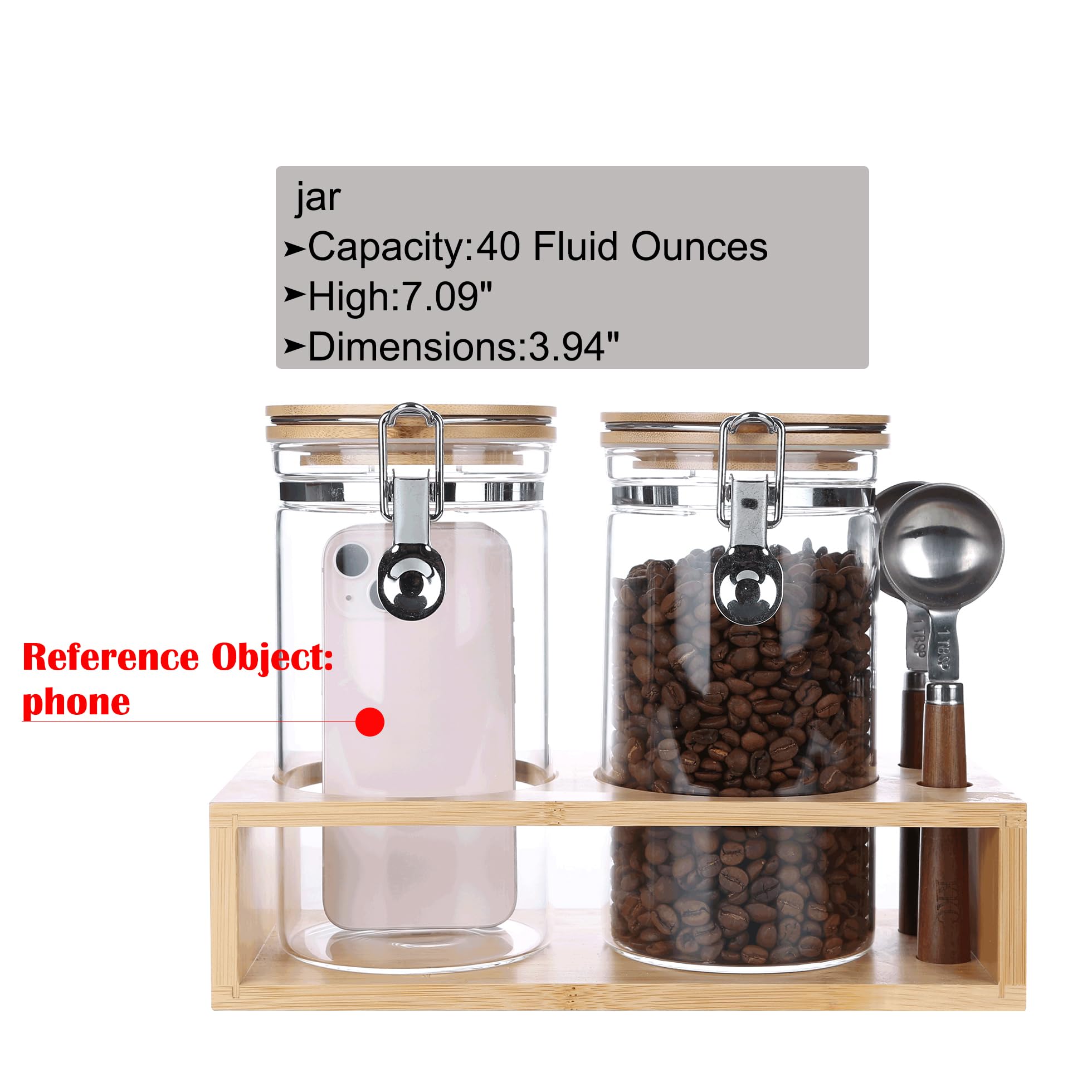 Kkc Glass Coffee And Sugar Containers With Airtight Hinged Lids,Sealed Glass Jar Canisters With Scoops For Ground Coffee,Beans,L