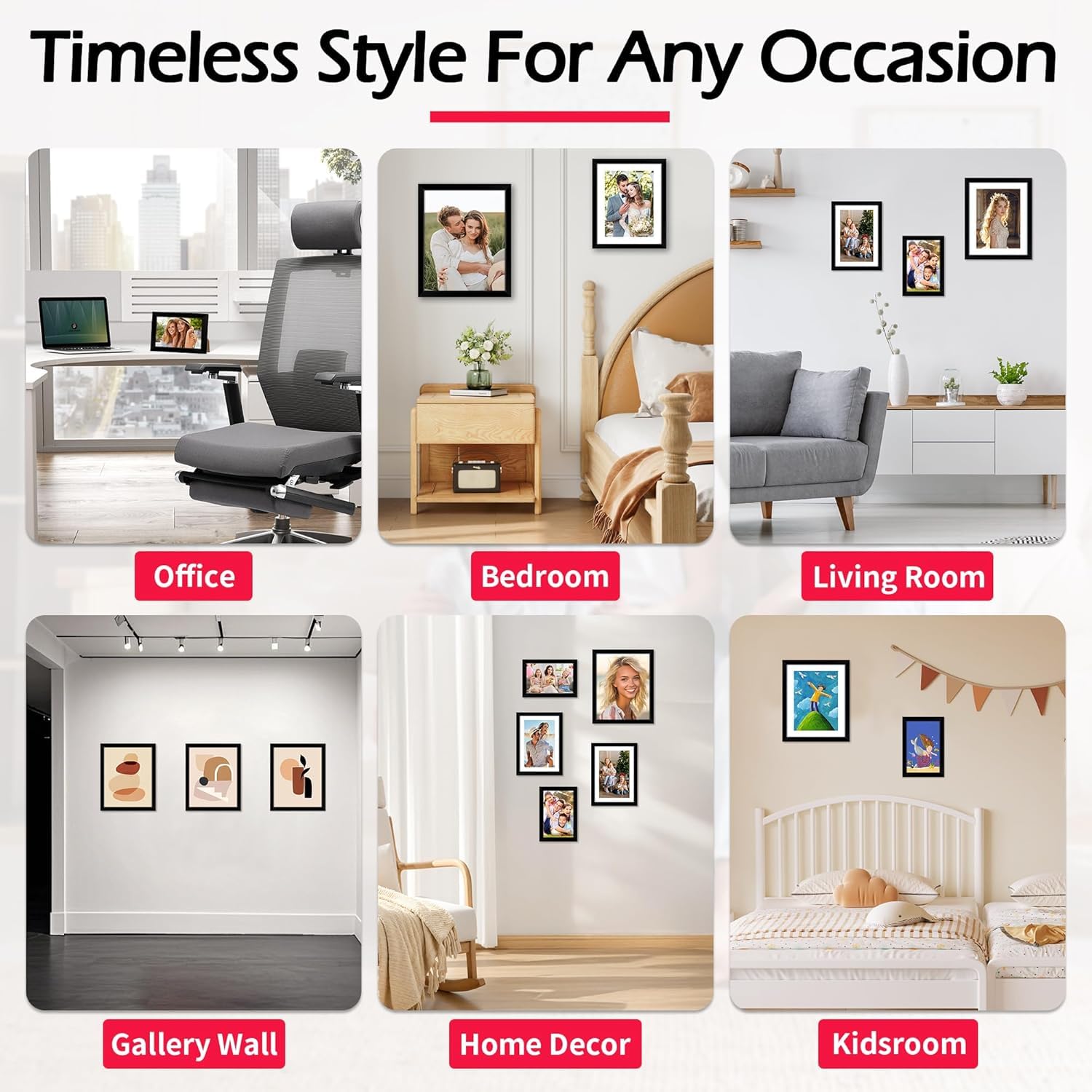 HOMERHYME 4x6 Picture Frame Set 8 Pack, 4 by 6 Black Photo Frame for Wall or Tabletop Display, Lightweight Poster Frame with Ple