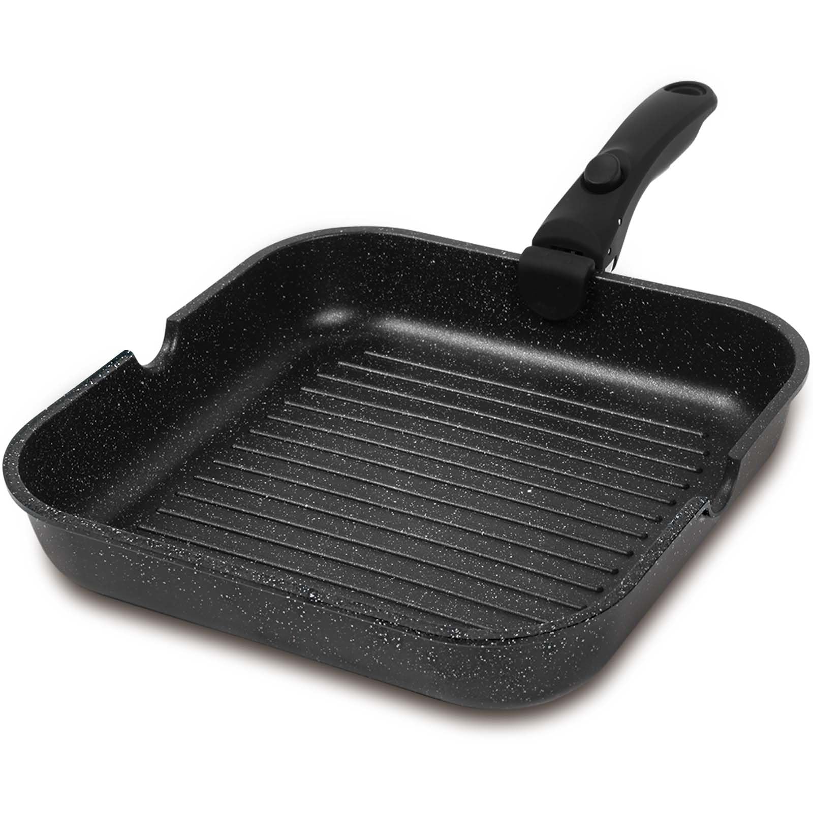 ESLITE LIFE 11 Inch Large Square Grill Pan, Induction Compatible Nonstick Steak Grill Pan with Detachable Handle, Versatile Skil