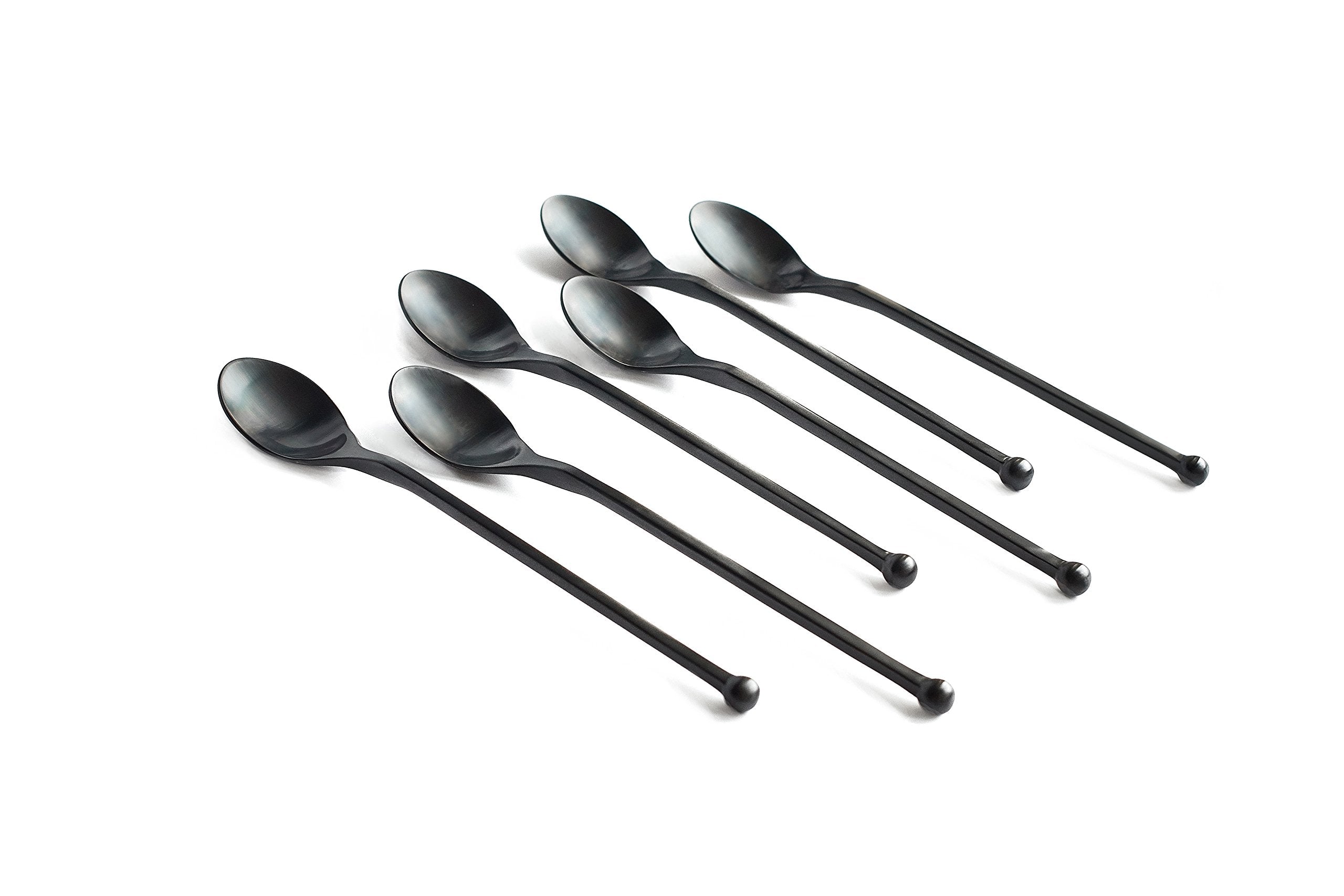 Knork Original Titanium Coated Stainless Steel Metal Utensils Specialty, Iced Teaspoon Stirring Spoon, 6 Piece Set, Matte Black