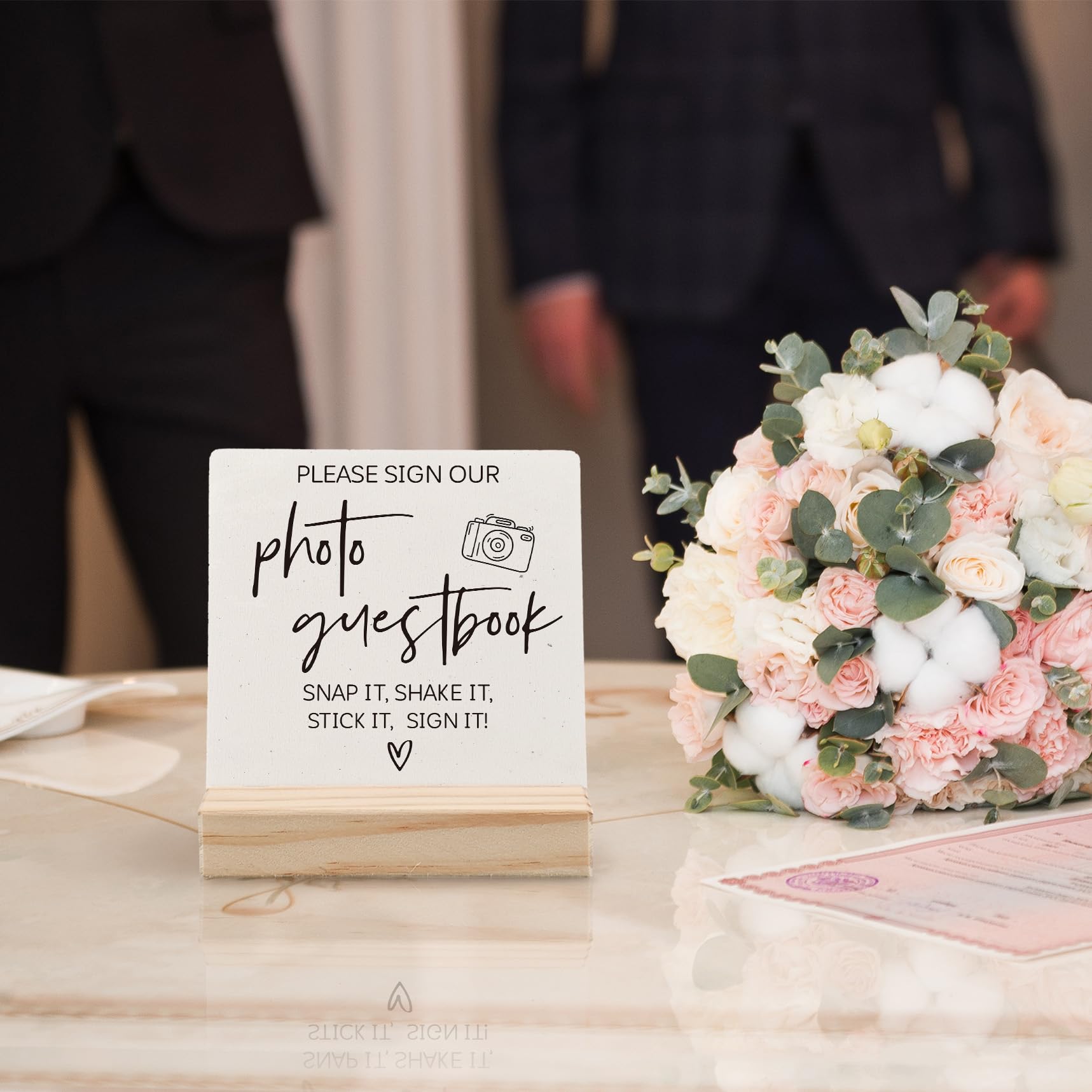 ANIANG Photo Guest Book Sign, Wedding Guest Book Desk Decor, Guest Book Wedding Reception Wood Plaque, Please Sign Our Guestbook