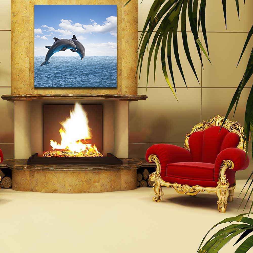 Pitaara Box Two Jumping Dolphins | Peel & Stick Vinyl Wall Sticker for Bedroom & Living Room | 42 x 42 inch (107 x 107 cms)