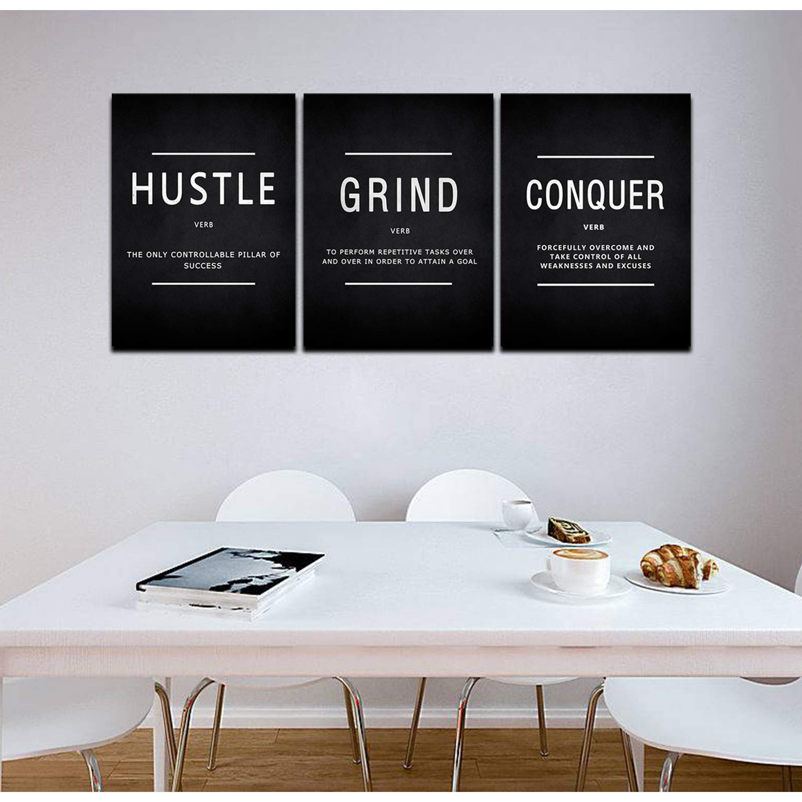 Bwspace Inspirational Wall Art, Motivational Canvas Wall Art, Grind Hustle Wall Art 3 Pieces Wall Art Decorations For Office Liv