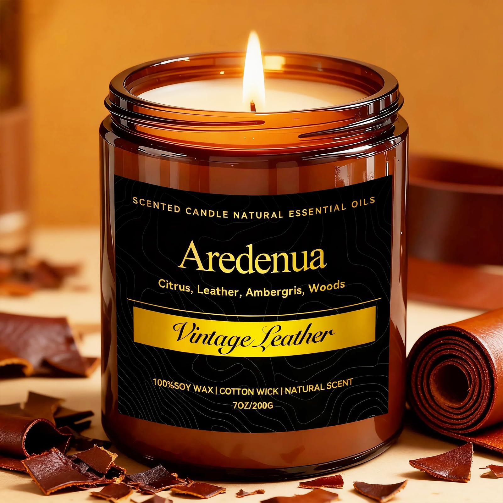 Vintage Leather Candle - Masculine Candles for Men, Soy Candles with Classic Leather Aroma, Long Lasting Manly Scented Candle fo