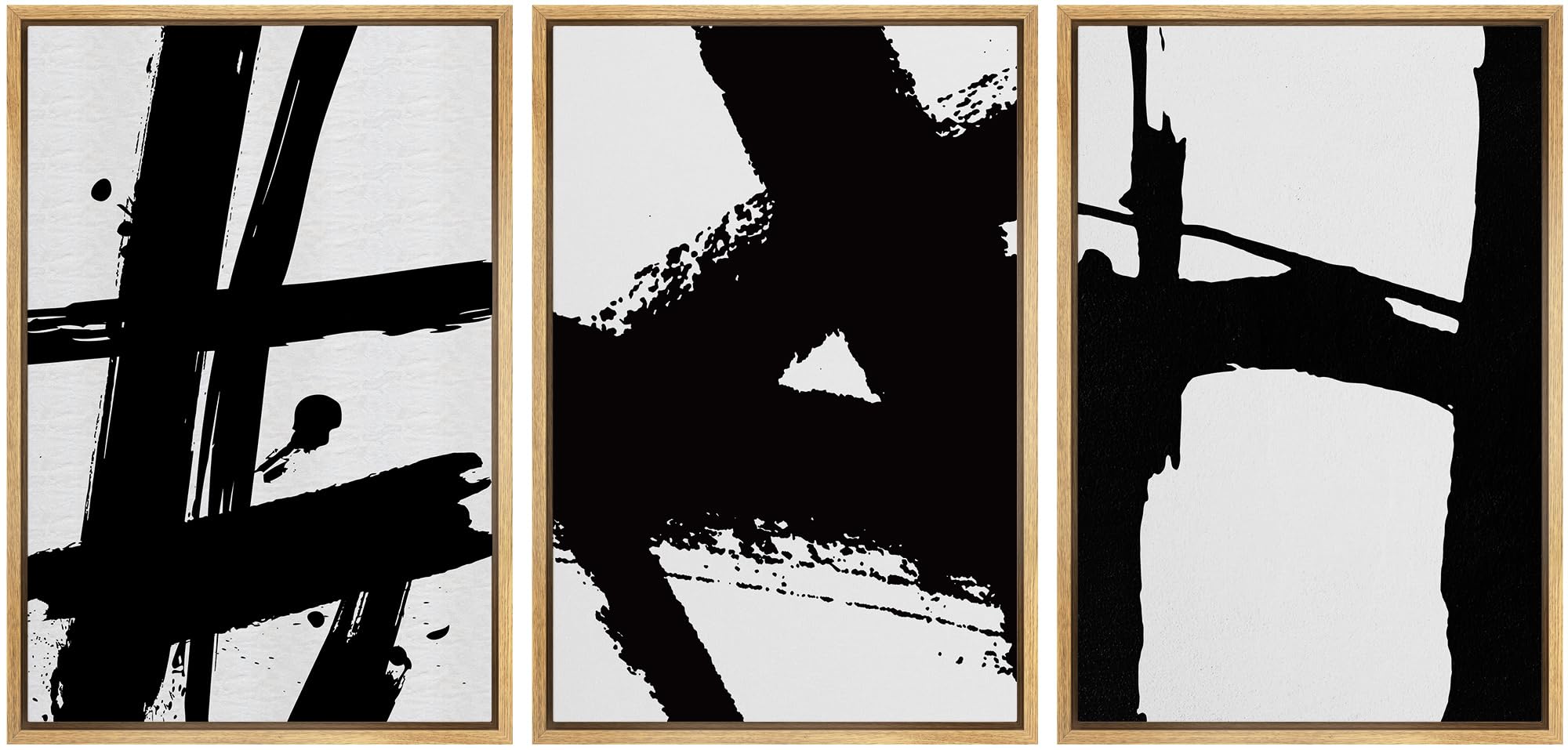 Signford Framed Canvas Print Wall Art Set Abstract Black And White Brushstrokes Illustrations Modern Art Relax/Calm For Living R