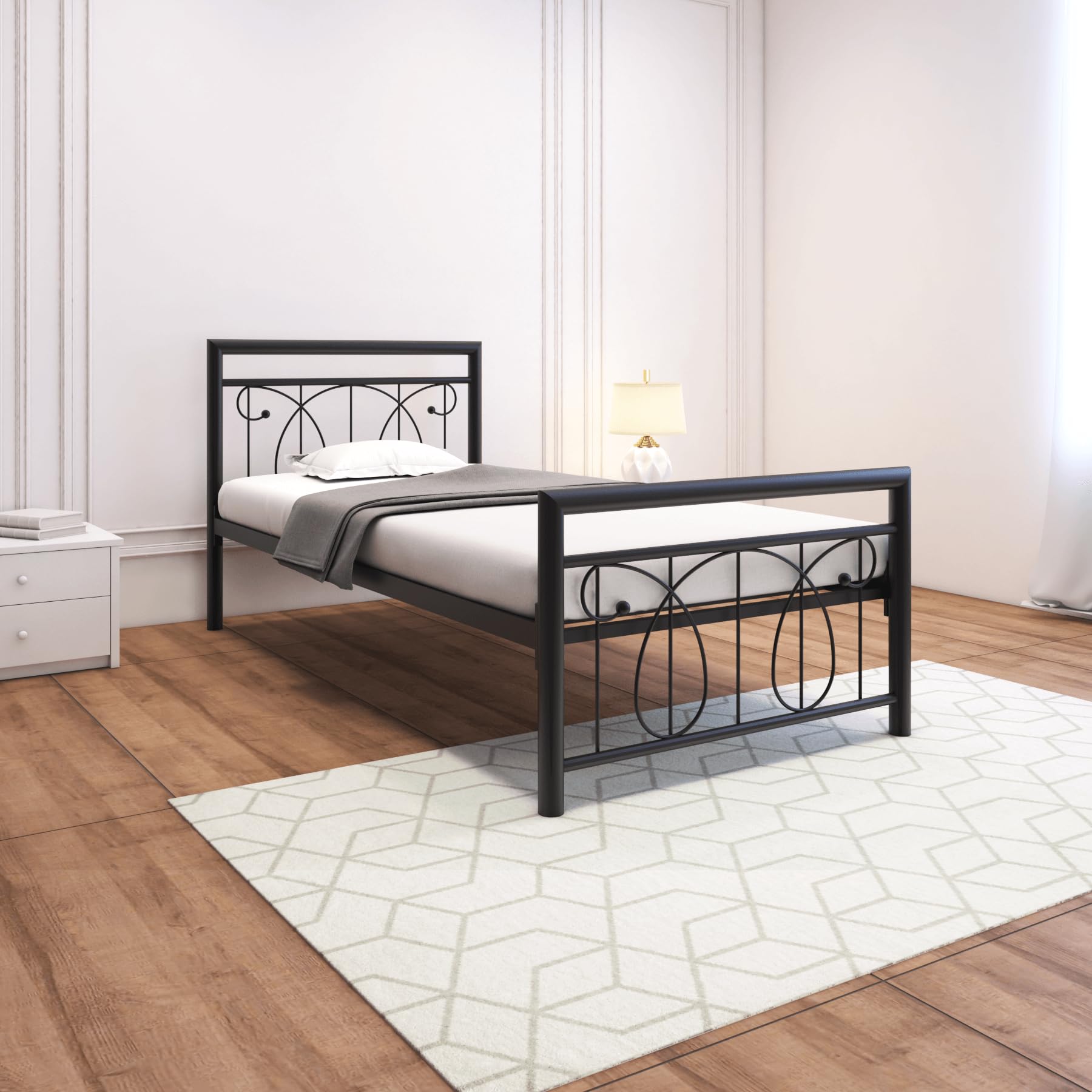 Homdec Lyra Metal Platform Bed With Headboard And Footboard, Heavy Duty Mattress Foundation  No Plywood Needed, Noise Free (Bla