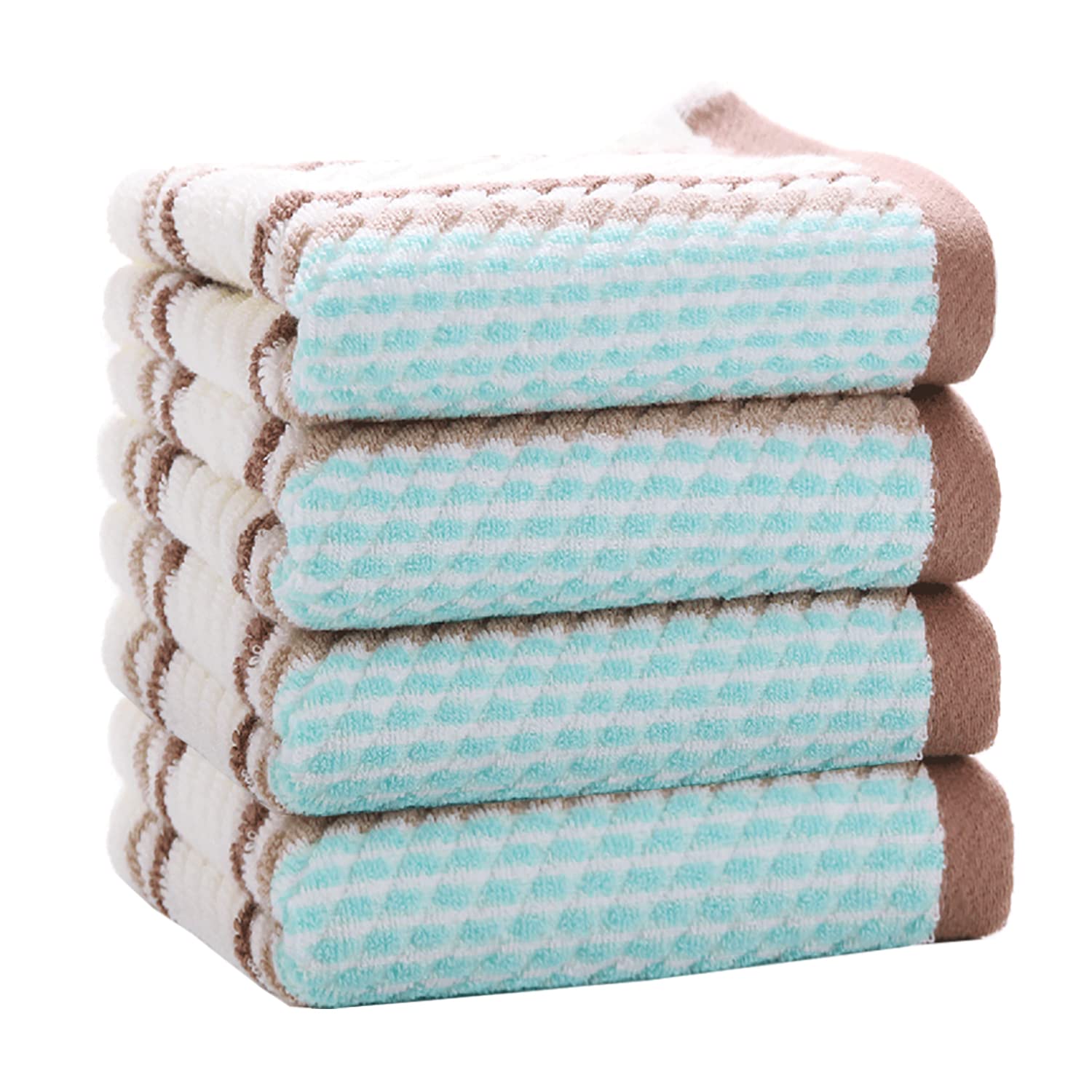Pidada Hand Towels Set Of 4 Striped Pattern 100% Cotton Soft Absorbent Decorative Towel For Bathroom 13.4 X 29.5 Inch (Brown)