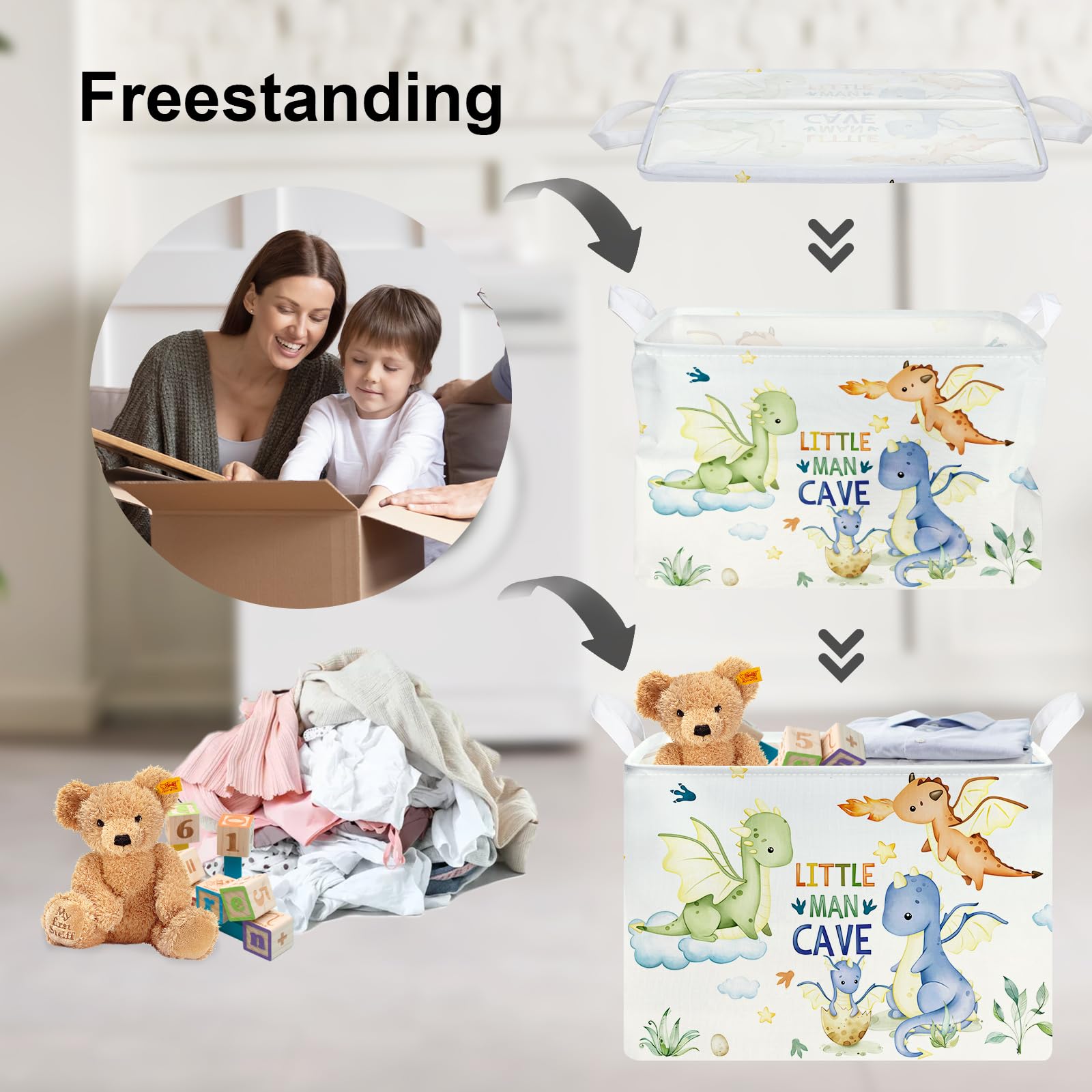 Clastyle 36L Large Rectangle Dragon Gift Basket Star Cloud Blue Book Shelf Basket With Handle Collapsible Toy Clothes Storage Ba