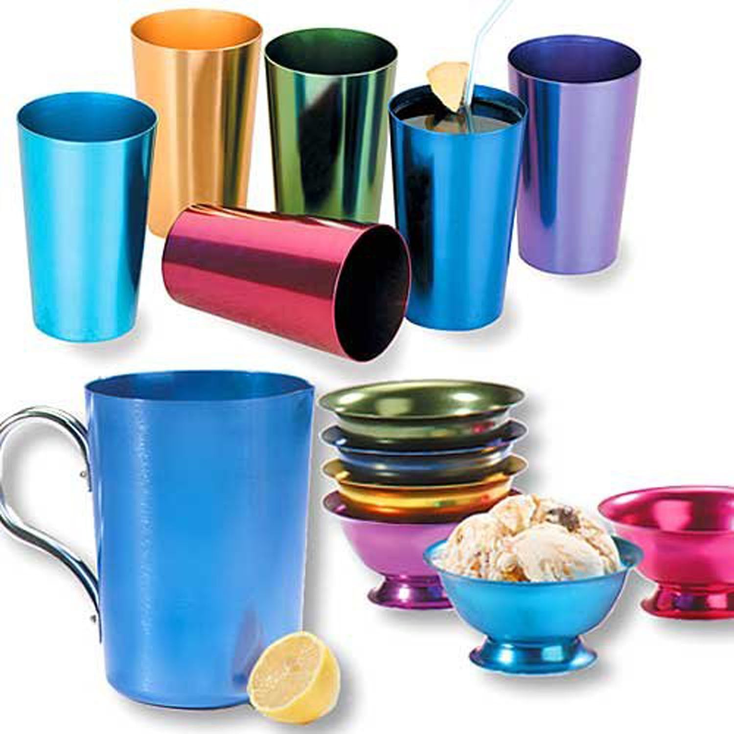 Retro Aluminum Tumblers Non Breakable Cups Set Of 6