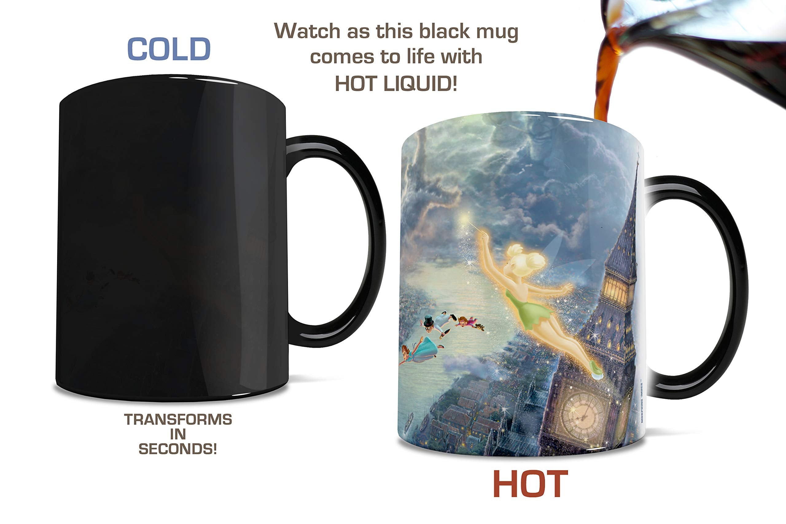 Morphing Mugs Disney - Peter Pan - Tinker Bell - Fly to Neverland - One 11 oz Color Changing Heat Sensitive Ceramic Mug - Image