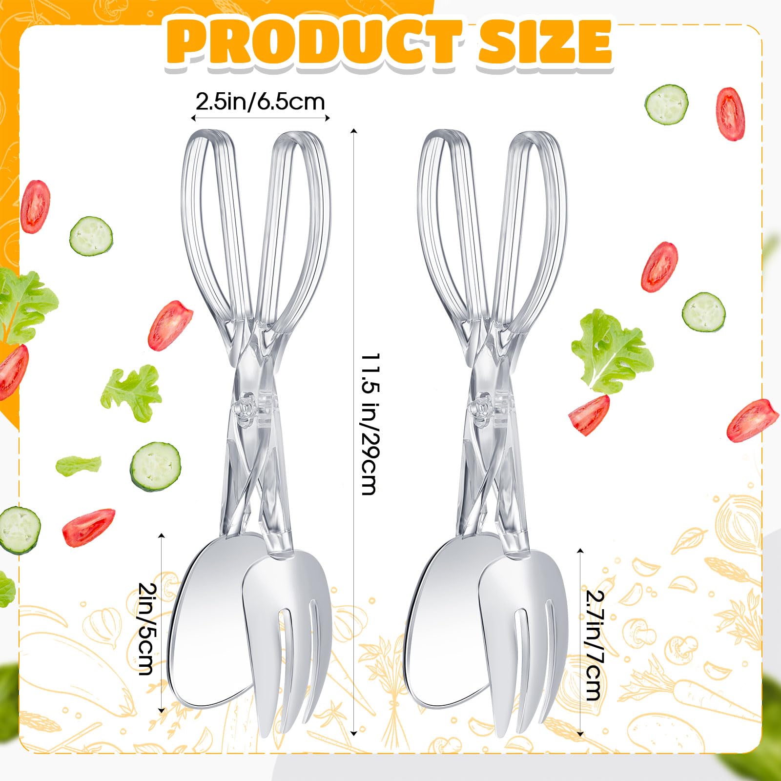 Tioncy Set Of 12 Plastic Salad Scissor Tongs 11.2 Inches Plastic Tongs For Serving Reusable Food Salad Tongs For Serving Clear S