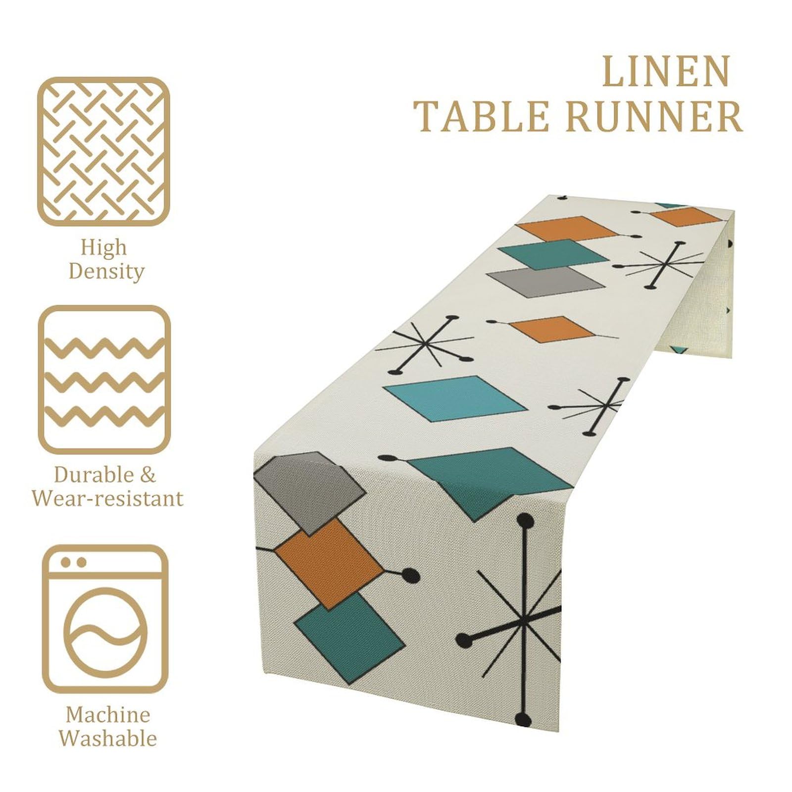 Mid Century Table Runner, Mid Century Kitchen Table Runners For Family Dinner, Banquet, Party,Holiday,Modern Abstract Geometric