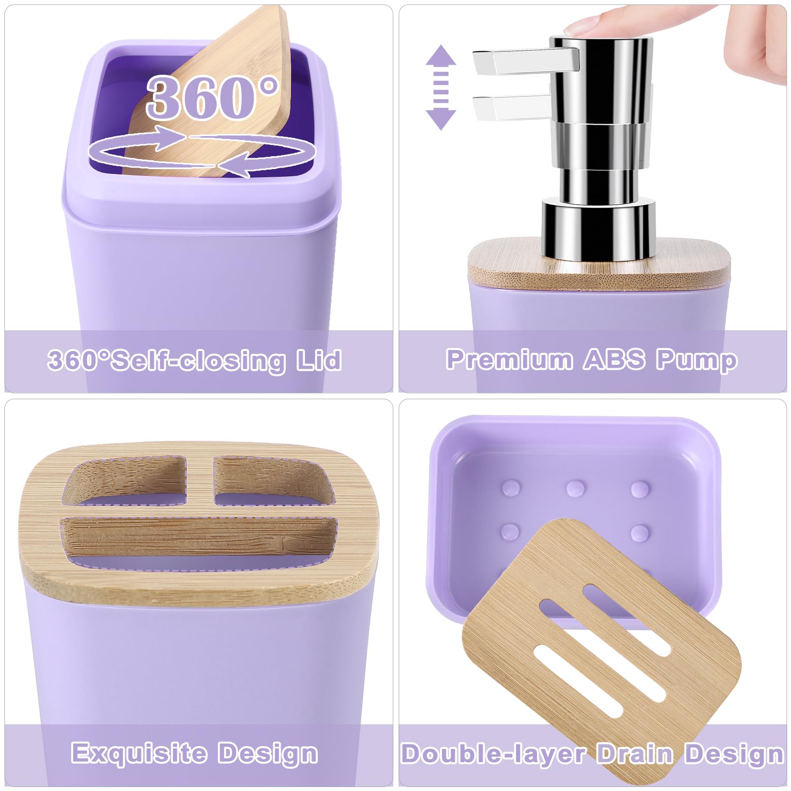 Purple Bathroom Accessories Set, 9 Piece Purple Bathroom Accessory Set With Trash Can,Toothbrush Holder,Toothbrush Cup,Lotion So