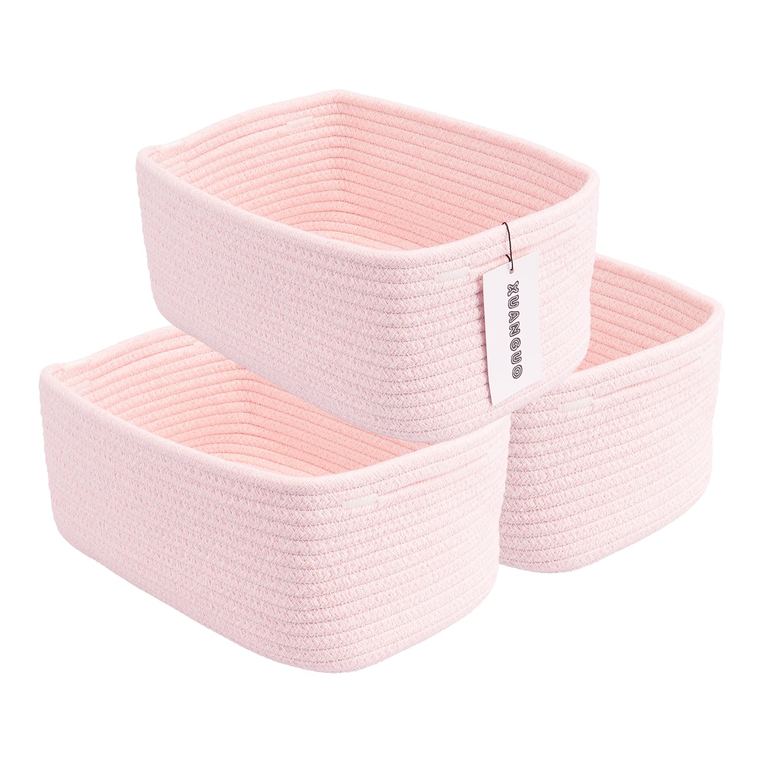 XUANGUO Small Woven Storage Baskets 12X8   X5 Decorative Rope Bins for Organizing Shelves, Closets, and Toys, Empty Gift Baskets
