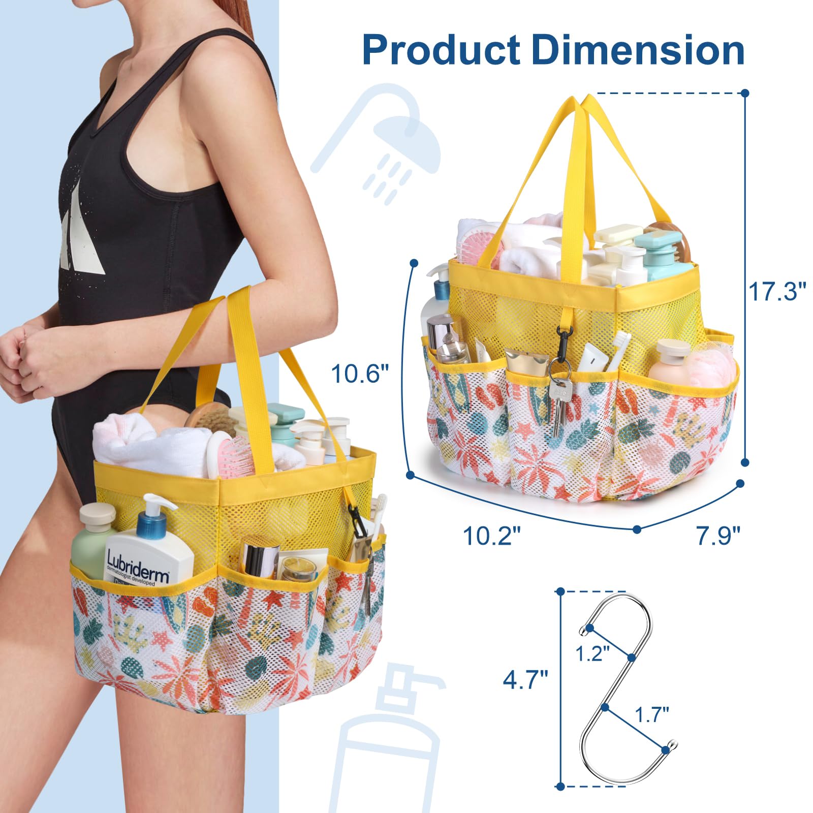 F-Color Shower Caddy Portable - Mesh Shower Caddy Bag Basket Tote For College Dorm Room Essentials Bathroom Gym Camp Quick Dry S