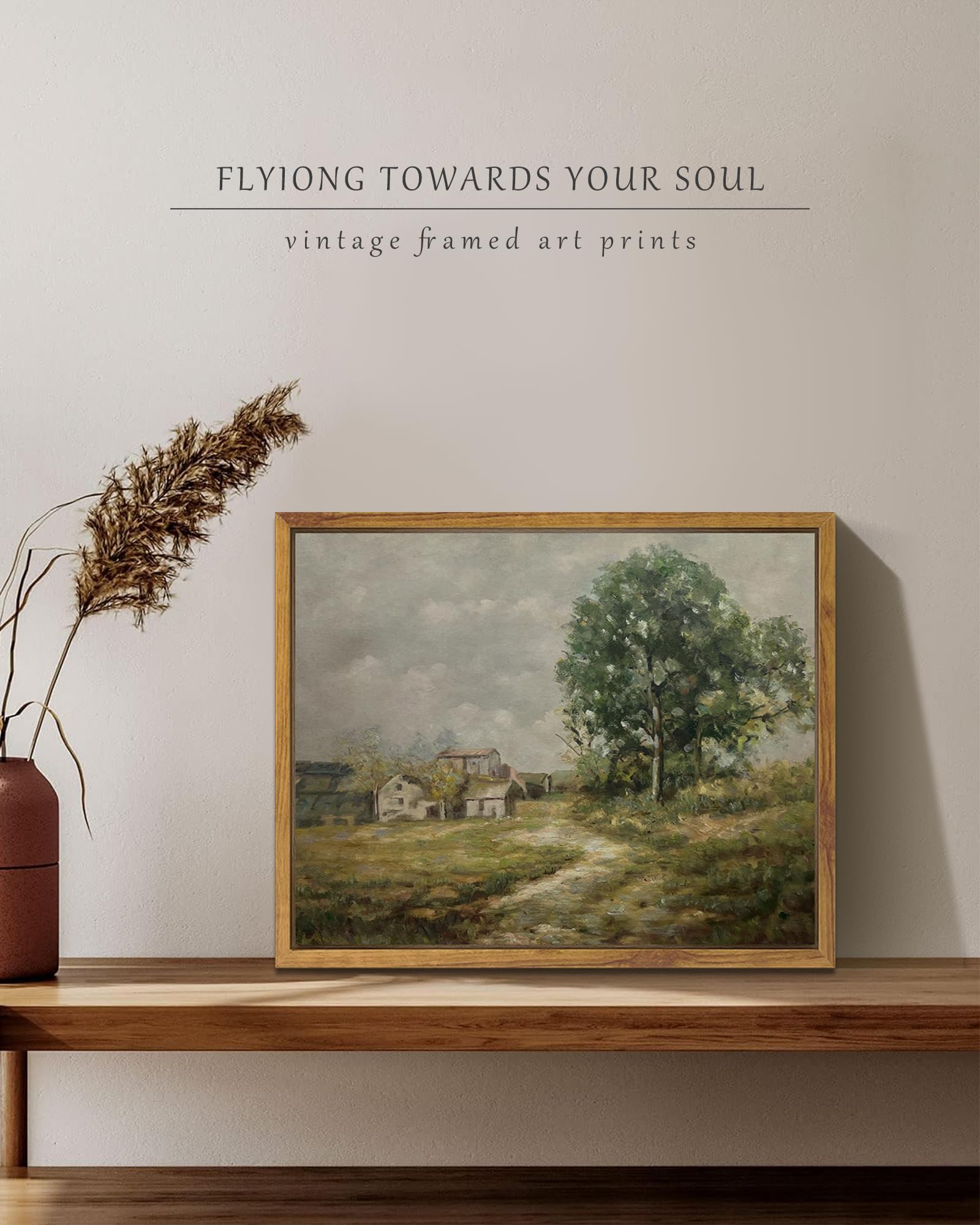 Shenify Vintage Landscape Framed Canvas Wall Art Country Road Classic Painting Modern Farmhouse Kitchen Office Decor - 8X10In Na