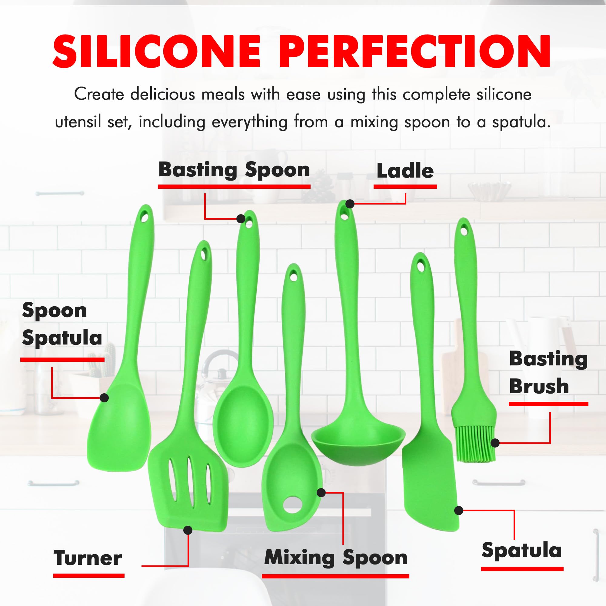 Chef Craft Premium Silicone Kitchen Tool And Utensil, 7 Piece Set, Green