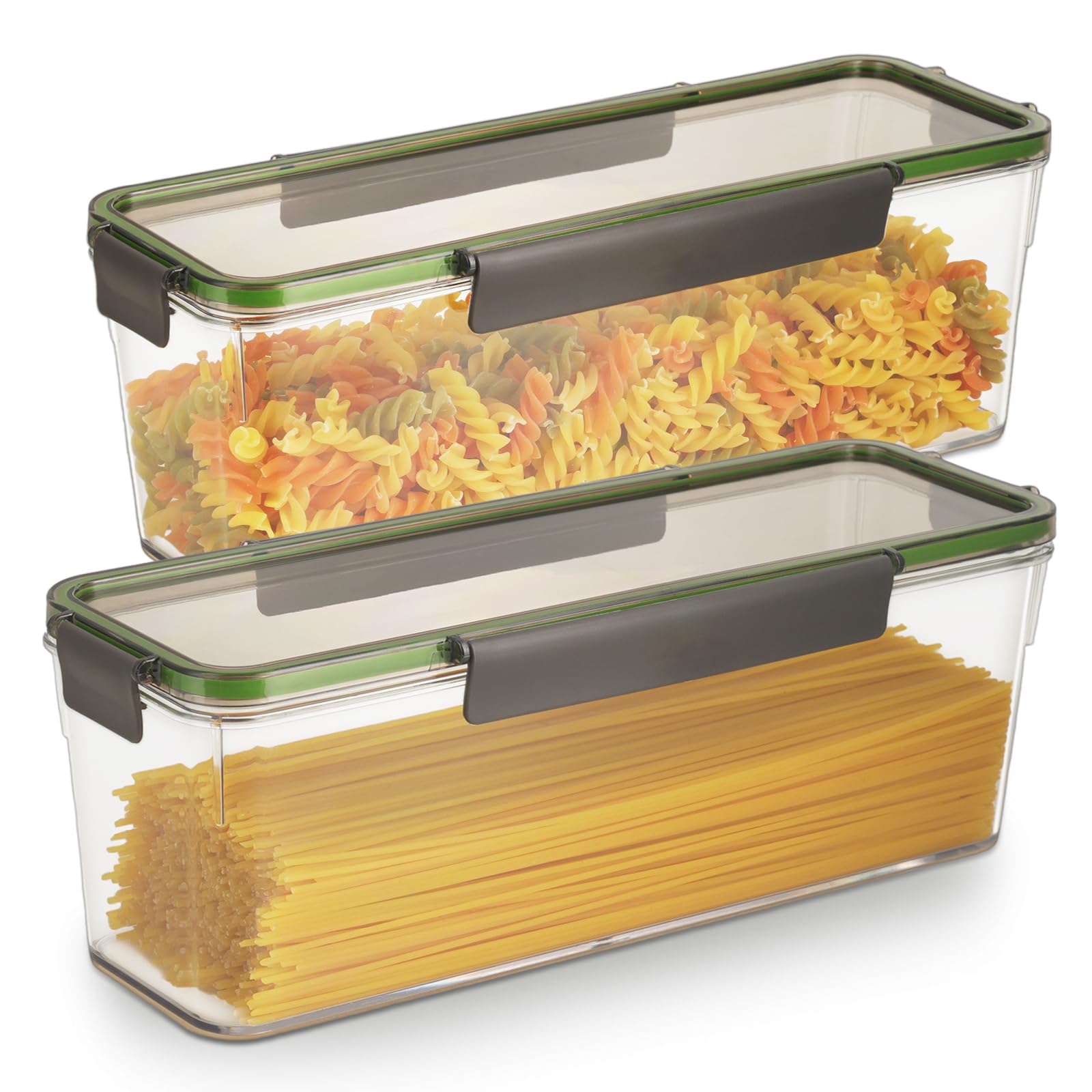 2 Pack Spaghetti Pasta Storage Container  72oz Clear Plastic Noodle Holder with Airtight Lid Kitchen Pantry Food Storage Organi