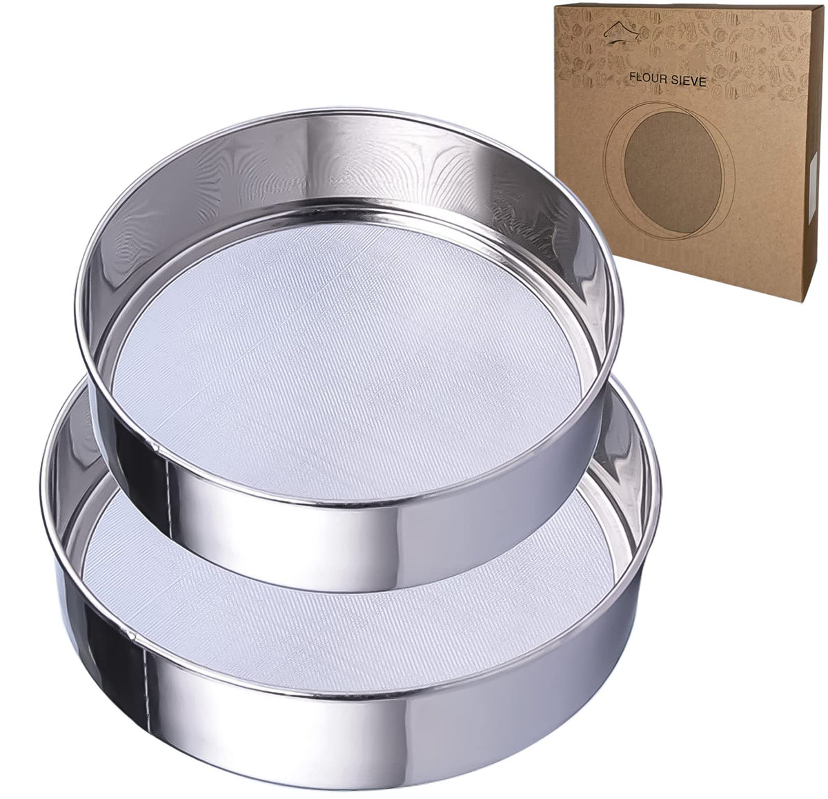 Sieve Fine Mesh, Stainless Steel Round Sifter For Baking, Flour Sieve, 8 Inch 40 Mesh And 6 Inch 60 Mesh, 2Pcs