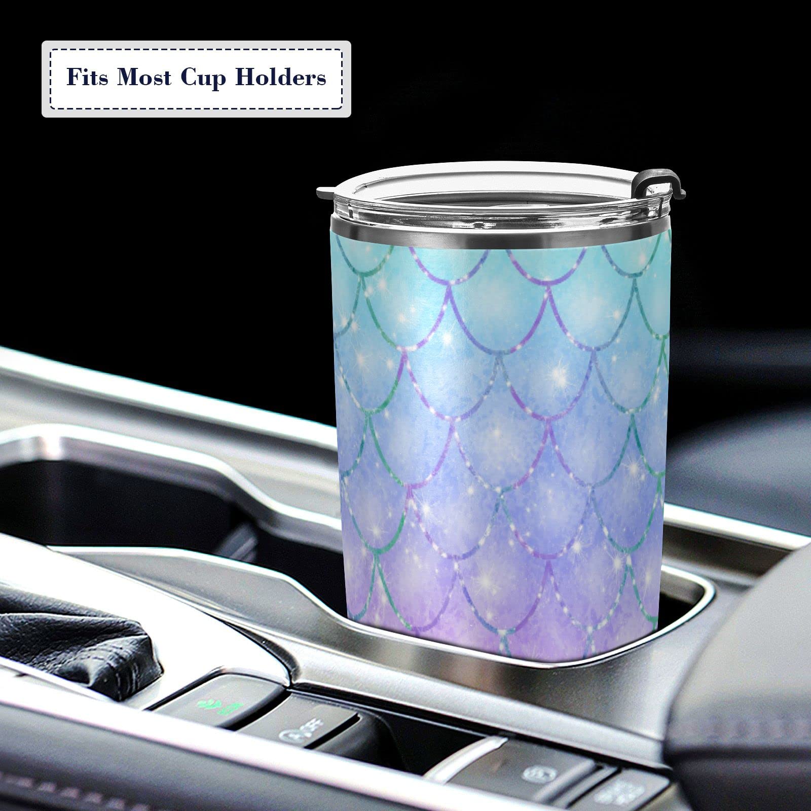 Cataku 20Oz Mermaid Scales Purple Tumbler Cup With Lid And Straw Stainless Steel Vacuum Insulated Double Wall Travel Coffee Mug