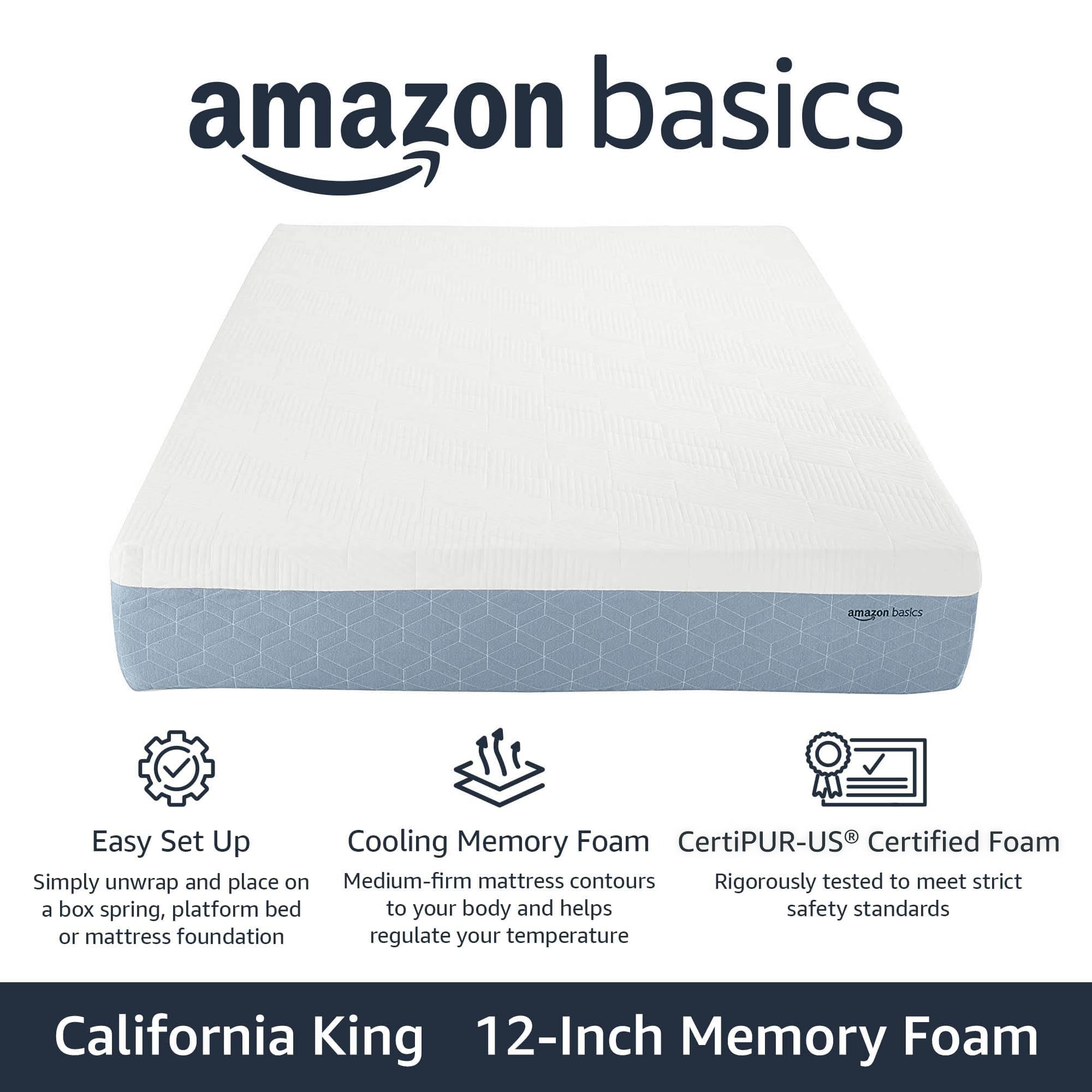 Amazon Basics Gel Memory Foam Mattress, Firm, Cooling, California King Mattress, Certipur-Us Certified Foam, 84 X 72 X 12 Inches