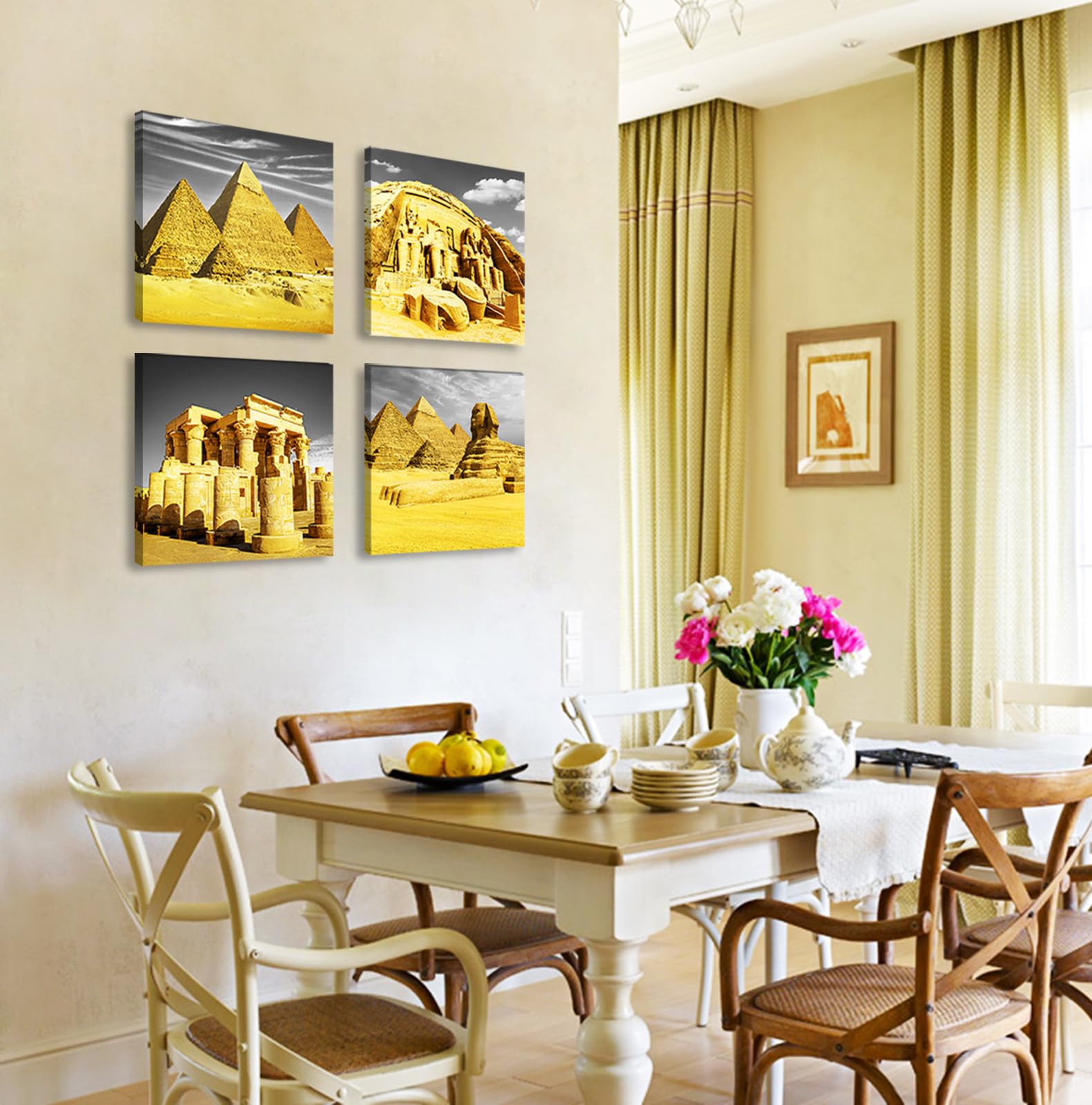 Djsylife Bedroom Decor Gold Wall Art Egyptian Pyramids Canvas Print Picture Gray White Posters Modern Artwork For For Living Roo