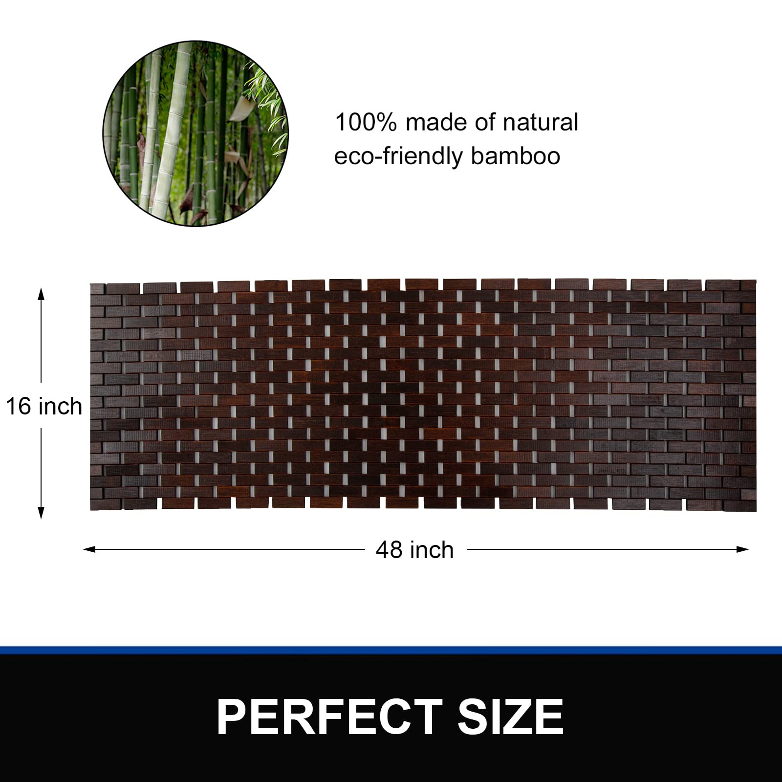 Fovlaurs Bamboo Bath Mat Bathroom Runner Long Large Rugs Floor Wood Shower Bathtub Waterproof Non Slip Accessories 16X48 Inch Ea