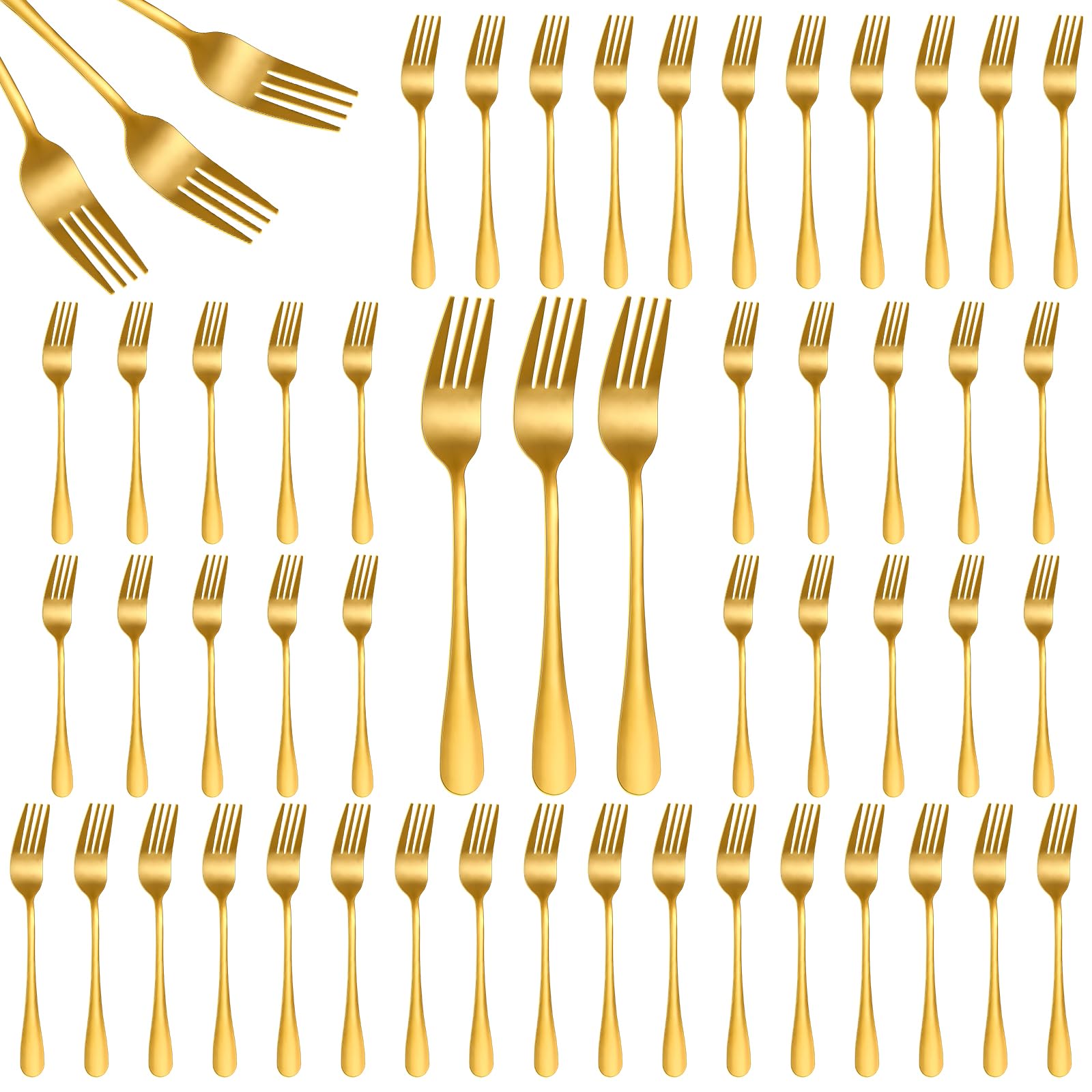 Leriton 50Pcs Gold Stainless Steel Dinner Forks 8 Inch, Cutlery Forks, Metal Forks For Home, Restaurant, Kitchen, Dishwasher Saf